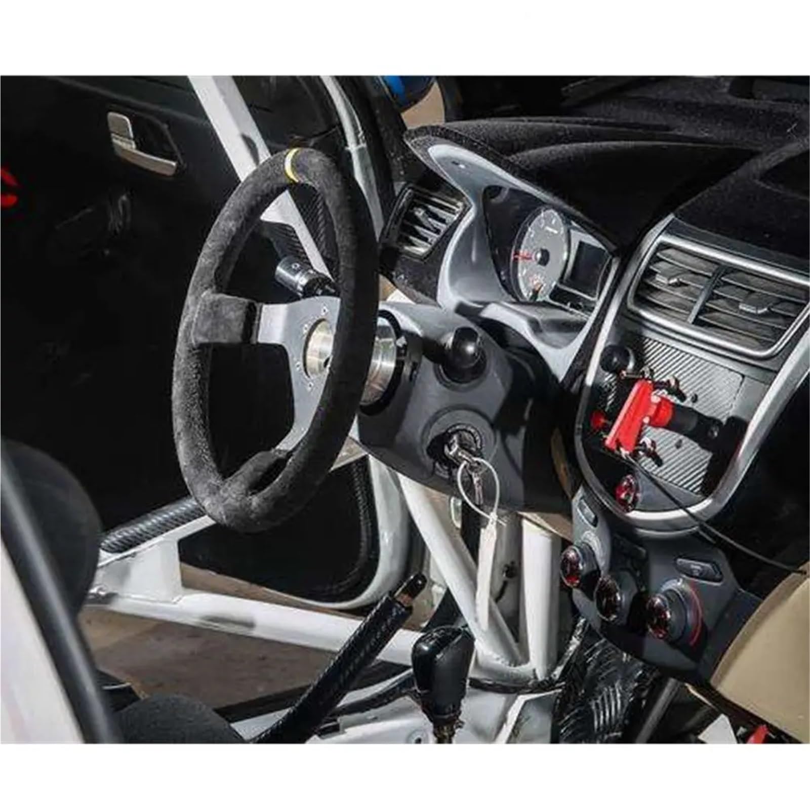 Volante da corsa Volanti universali da corsa for auto in pelle scamosciata 14 pollici 350 mm Volante sportivo alla deriva for mais profondo per corsa rallye(Blue)