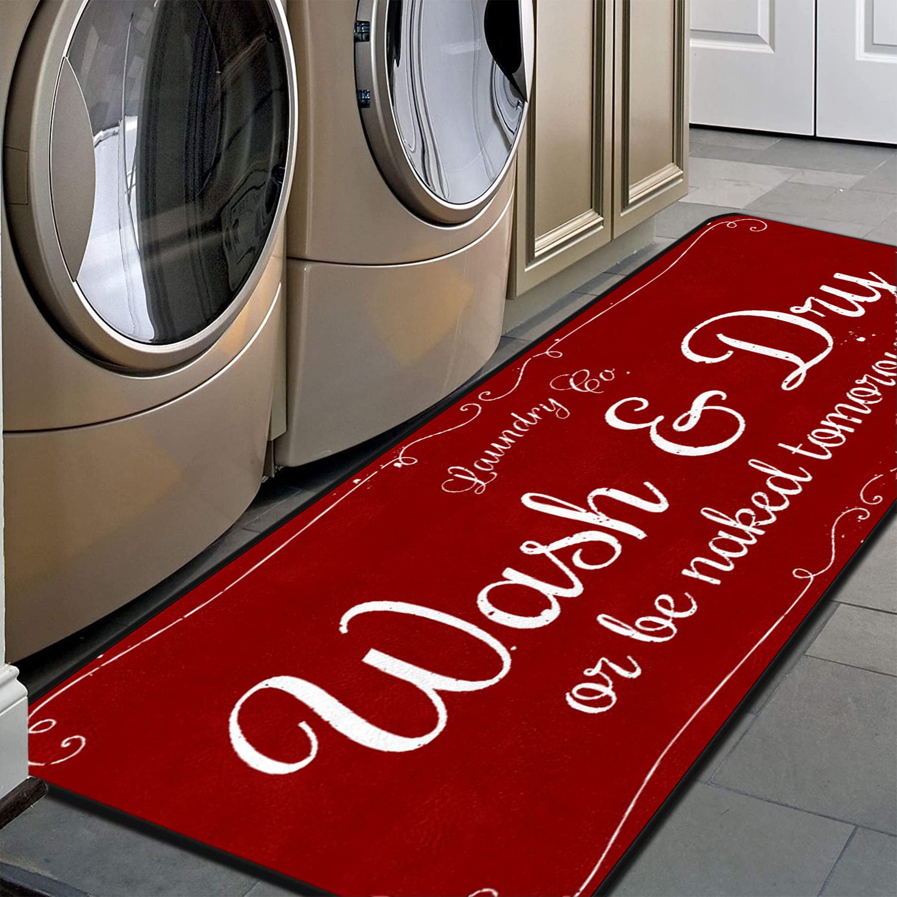 LABOUR AND WAIT ラグ（RED） Amazon.com: REYUN Farmhouse Laundry Room Rug Runner Non Skid