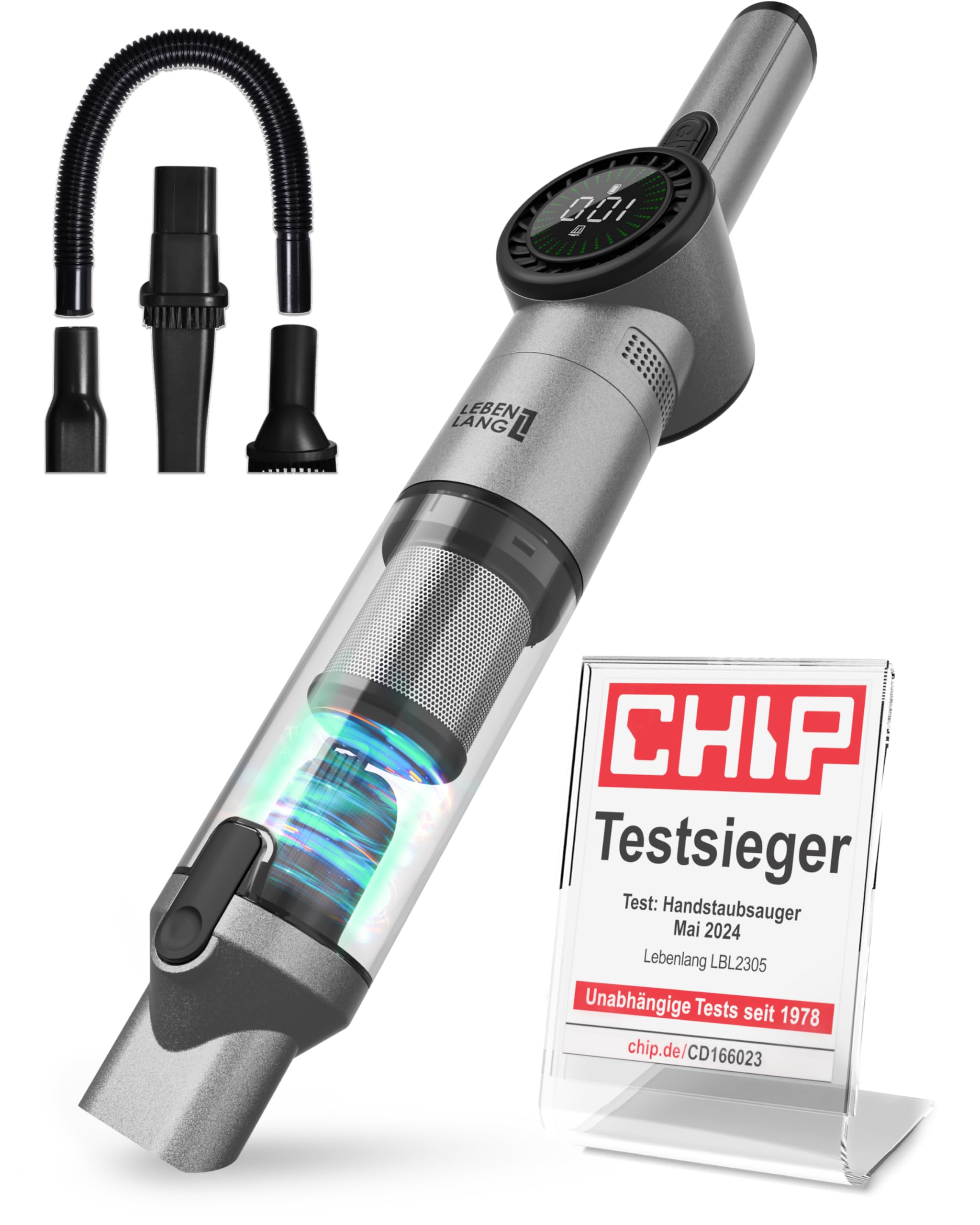 LEBENLANG Kabelloser Handstaubsauger 17000PA inkl. Standhalterung, 26-Minuten-Laufzeit