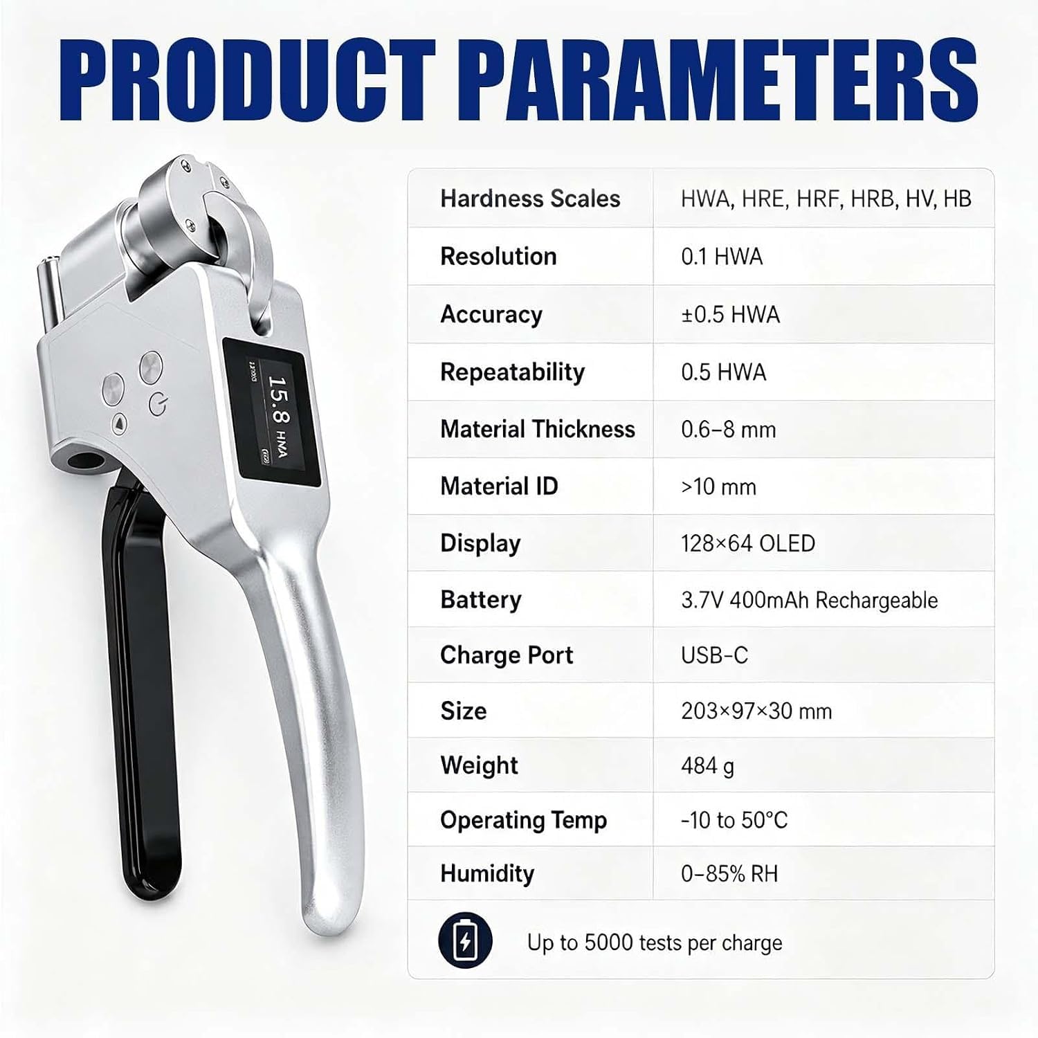 Durómetro digital portátil Webster para aleaciones de aluminio, perfiles de aluminio, latón, cobre y acero dulce.