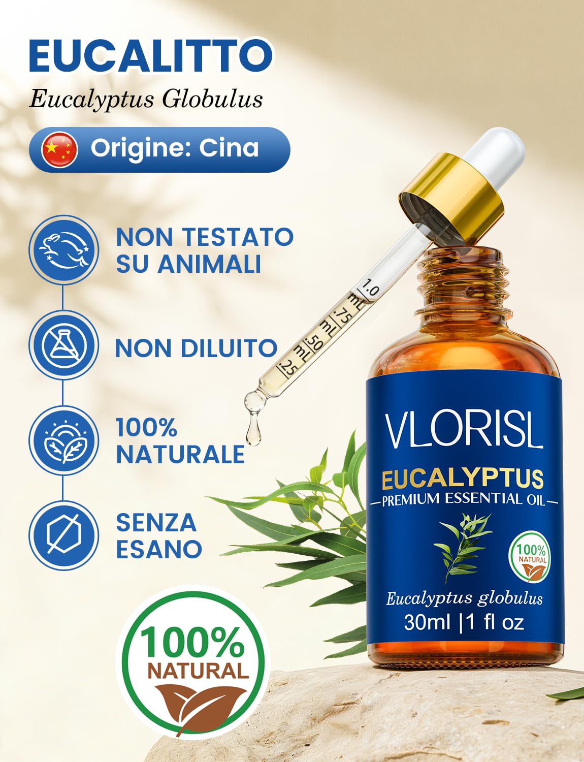 Olio Essenziale di Eucalipto 30ML, Aroma Fresco e Naturale, per Diffusore, Bagno, Sauna e Aromaterapia