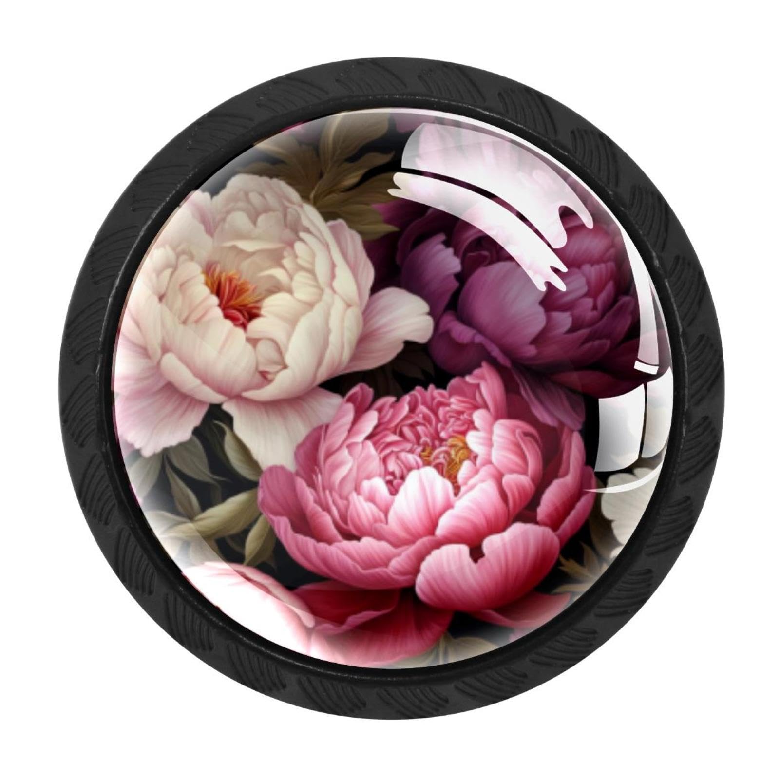 CHENZZZZ 4 Pack Peony Dresser Drawer Cabinet Knobs Round Crystal Glass Knobs Pulls Handles for Kitchen Wardrobe Cupboard Door Hardware