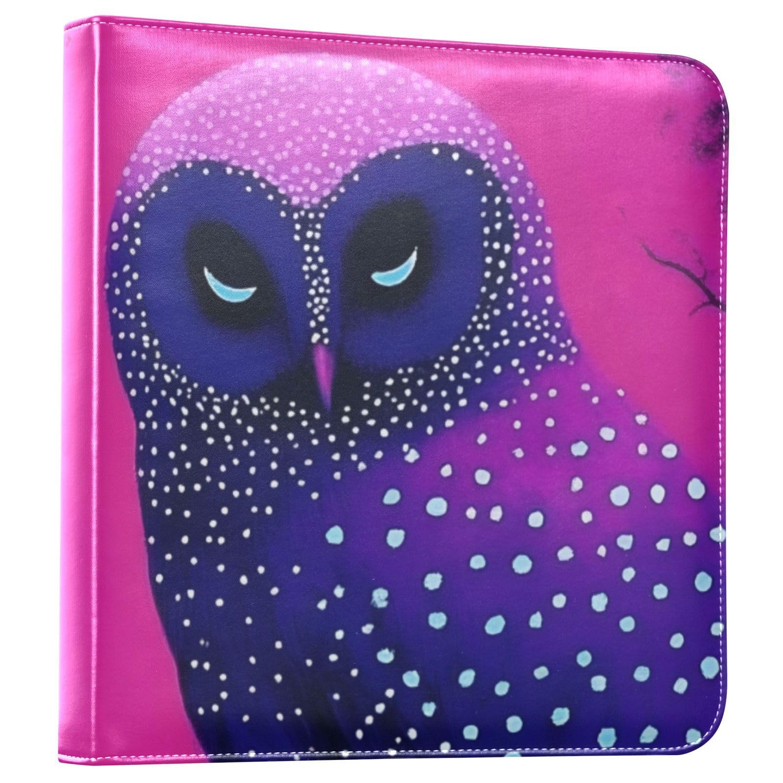 FOLIOSA Photo Album Abstract Owl Print Leather Cover, Self Adhesive Scrapbook Album for 2x3, 4x6, 5x7, 6x8 Photos for Family Travel Wedding