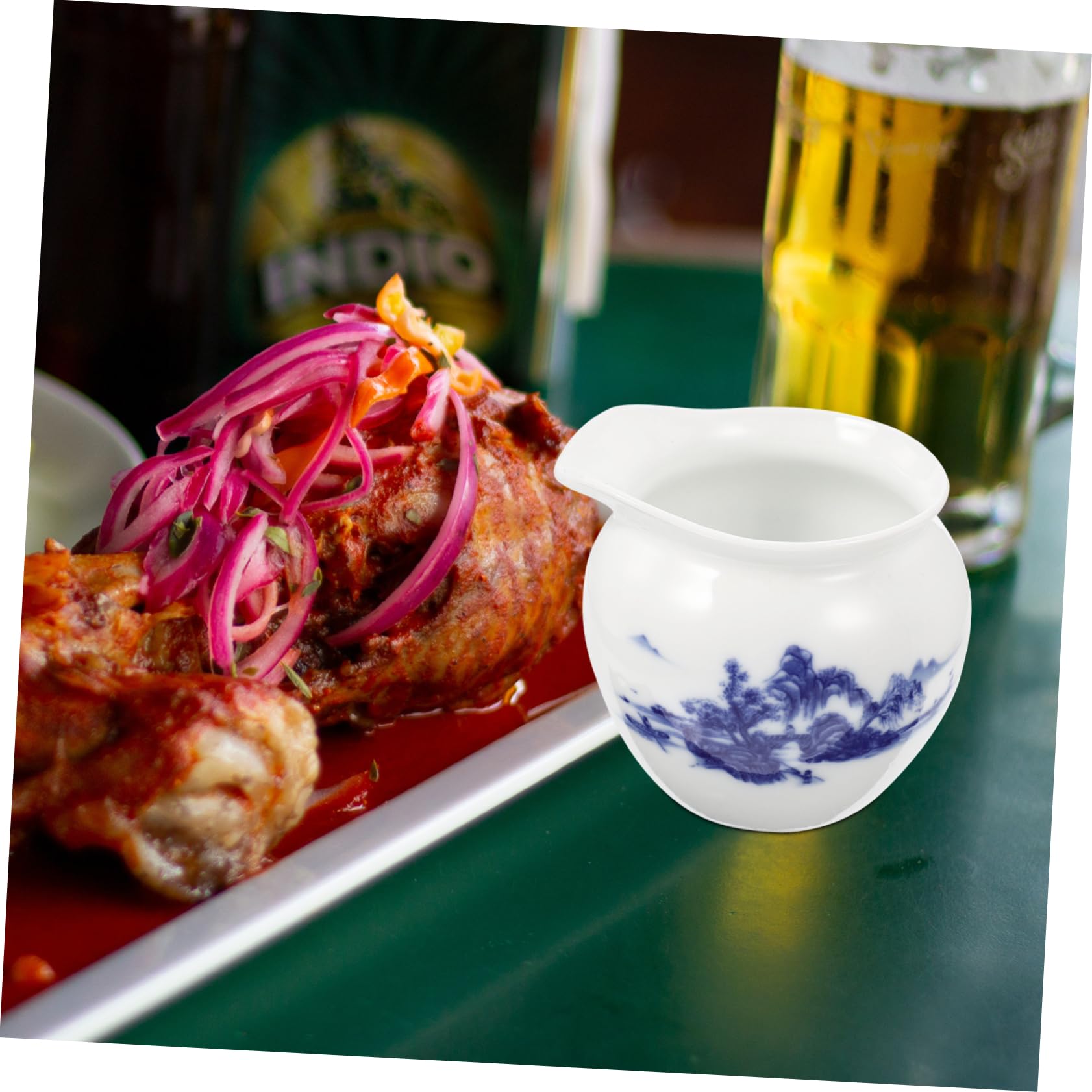 PRETYZOOM Restaurant Sauce Jug Blue White Porcelain Gravy Boat Sauce Cup Easy to Clean