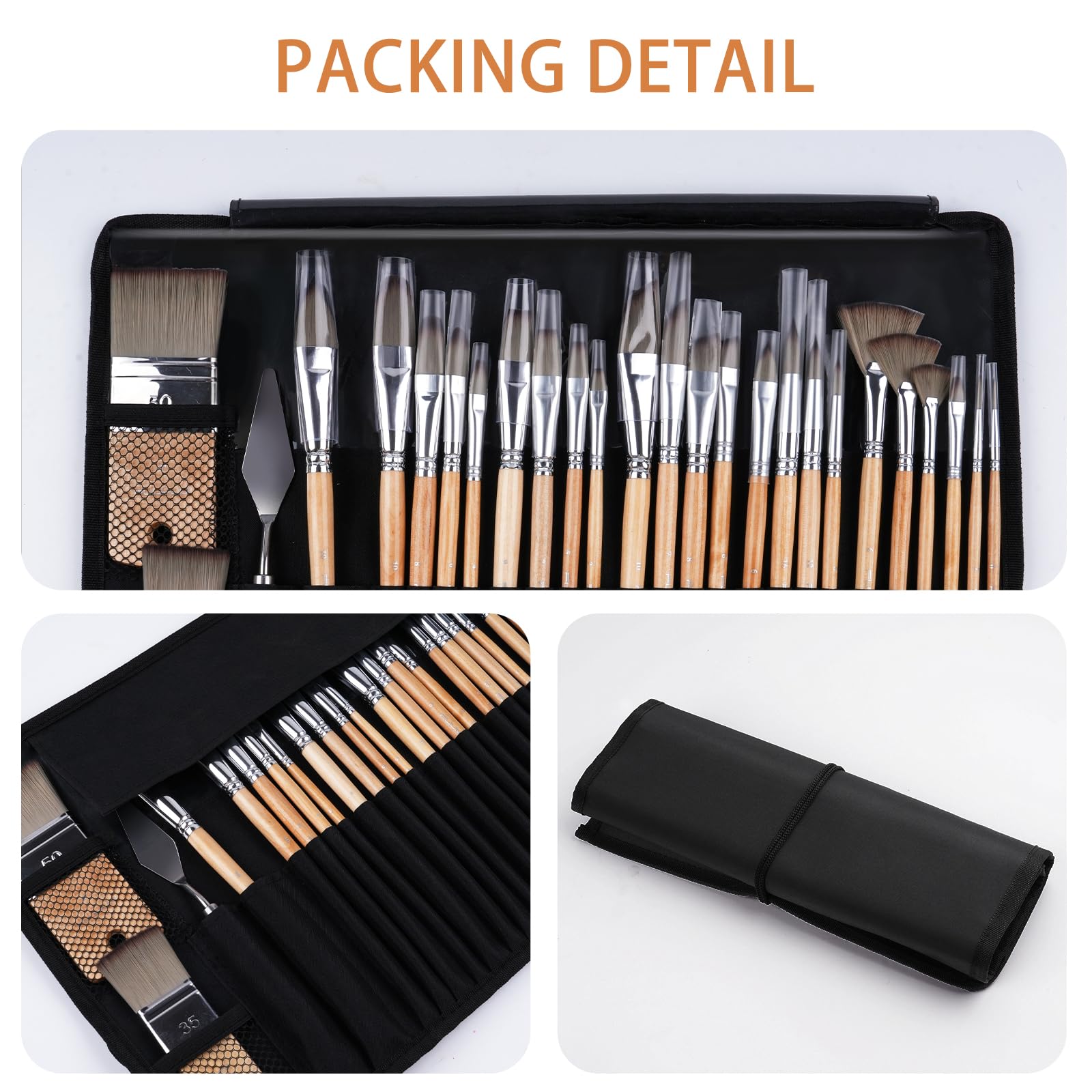 Fuumuui Set di 26 pennelli professionali per pittura acrilica, gamma completa di dimensioni con manico corto e largo piatto e spatola per acrilico, olio, acquerello, guazzo