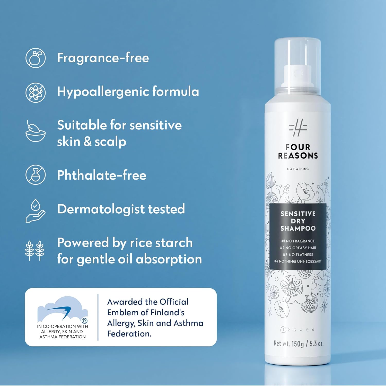 No nothing Volumizing Dry Shampoo - Fragrance Free, Talc-Free, Hypoallergenic, Vegan, Unscented Dry Shampoo for Women and Men, Sensitive Scalp - Absorbs Oil, Clear Finish, 5.3 oz