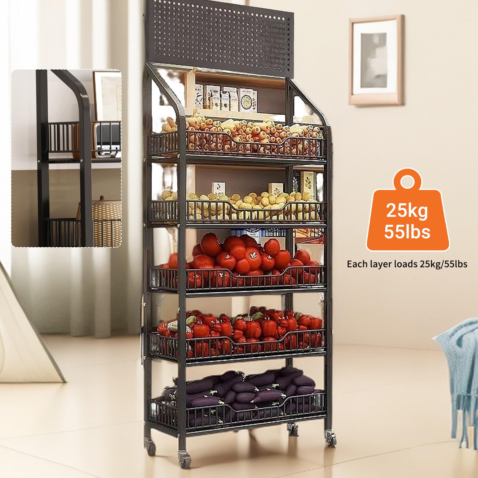 Snack-Regal im Supermarkt,Süßigkeiten-Ausstellungsständer für den Einzelhandel,Gitterregal,Klappbares Regal mit Rollen,Snackregal mit 5 Ebenen,Einzelhandelsständer,für Einzelhandel,Küche,Büro,.