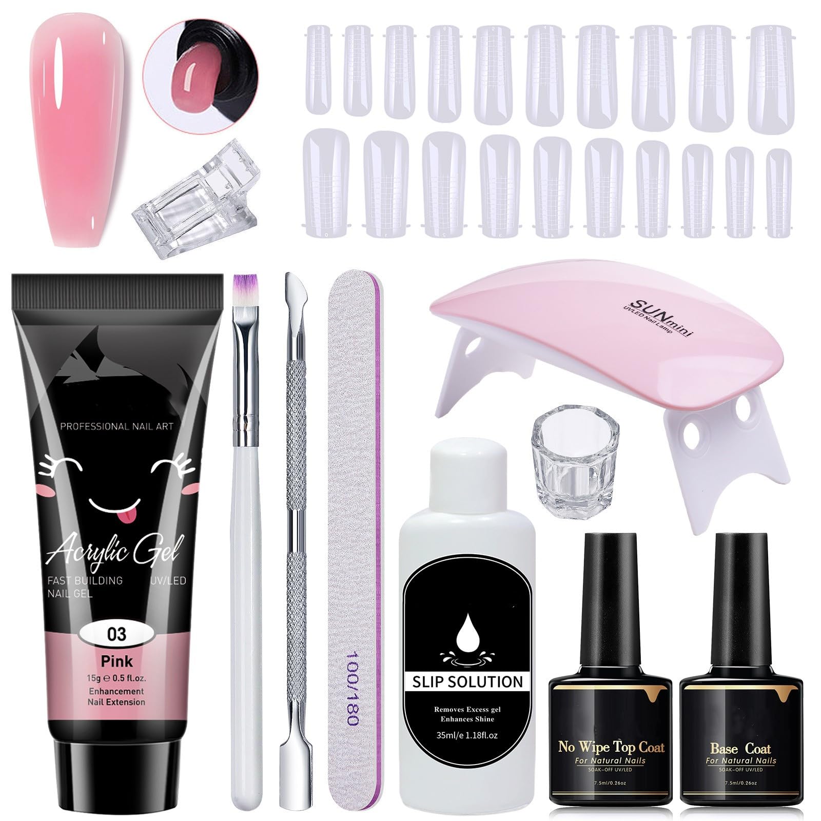 TODDLIS Acrylic Poly Nail Gel Nail Extension Set with Top Coat