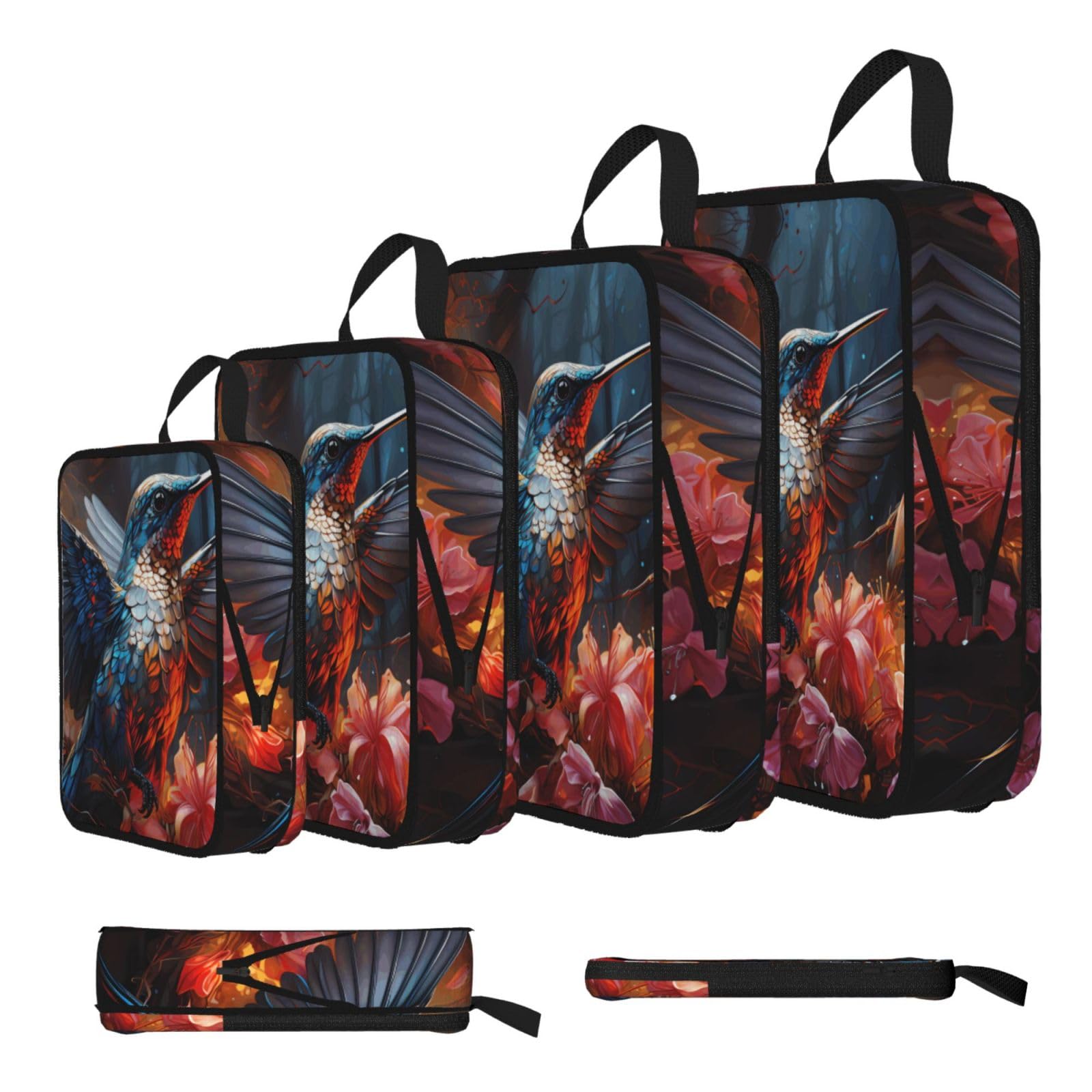 Sxzvvbn Black Hummingbird Compression Packing Cubes 4 Piece Set