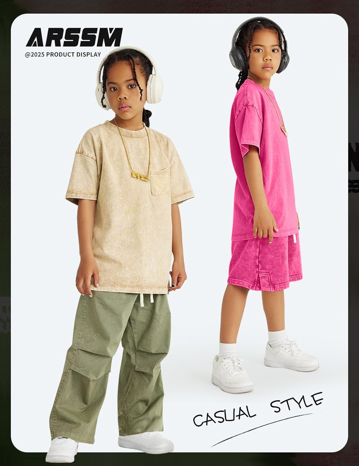 Arssm 3 Pack Boys Tshirts Kids Oversized T Shirts Cotton Acid Wash Crewneck Summer Basic Tees