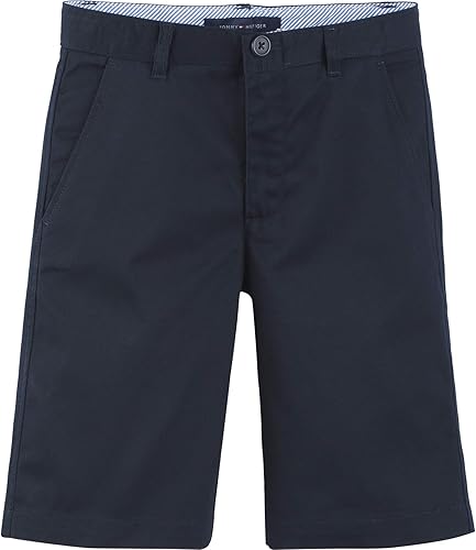 Tommy Hilfiger Flat Front Twill Blend Shorts, Kids School Uniform Clothes for Little Or Big Boys with Husky and Slim Sizes