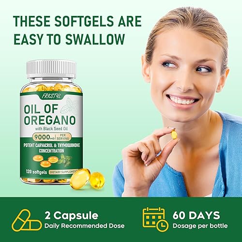 Miniatura 6 de Aceite de orégano con aceite de semilla negra, 120 cápsulas, cápsulas de orégano orgánico 2 en 1, suplemento con alto contenido de carvacrol y