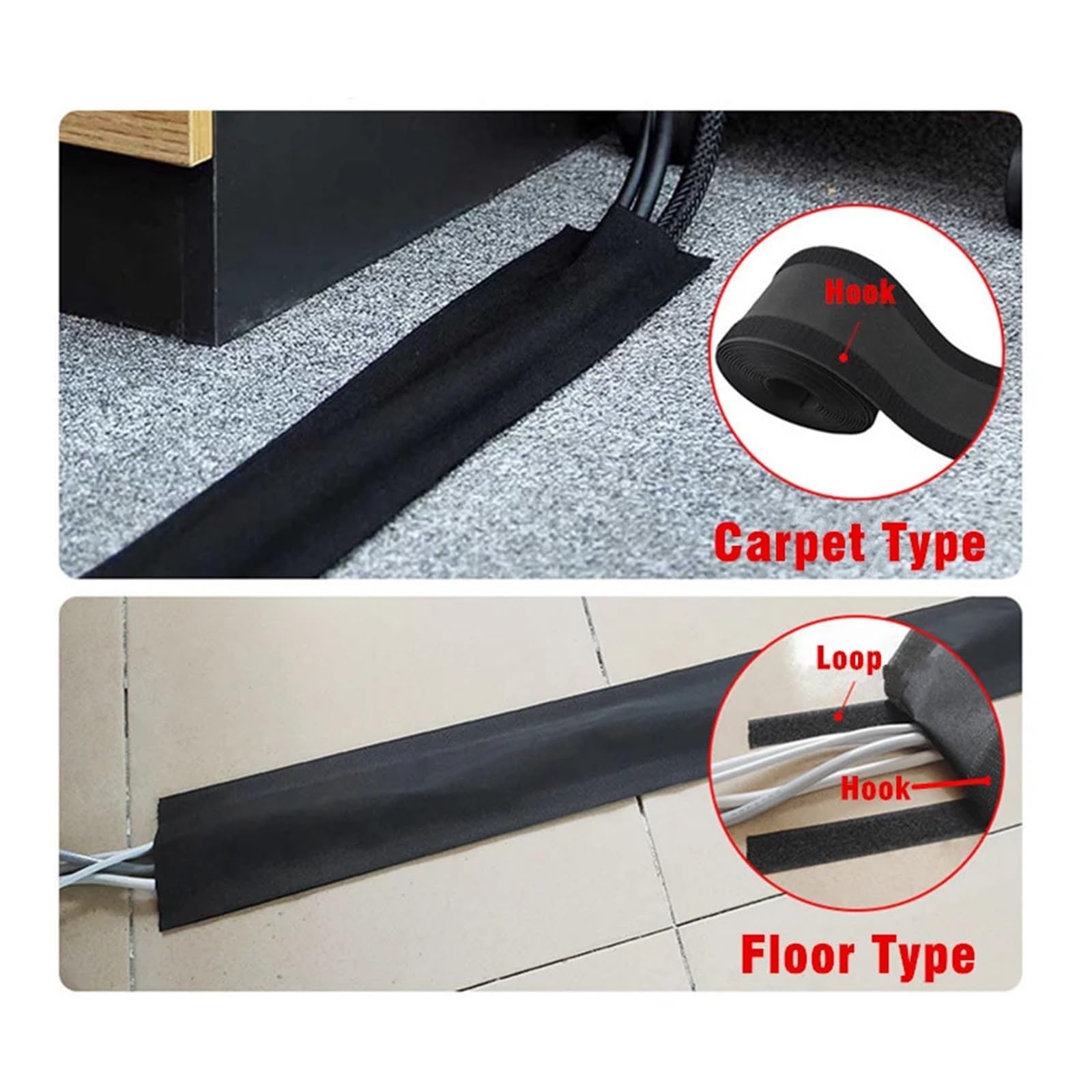 Cubierta de Cable Piso 4 Piezas/3,0 m para Bricolaje Herramientas | Funda For Cables De Alfombra,Protector De Cables,Cubierta For Cables De Extensión,Protege Los Cables Y Evita Tropiezos