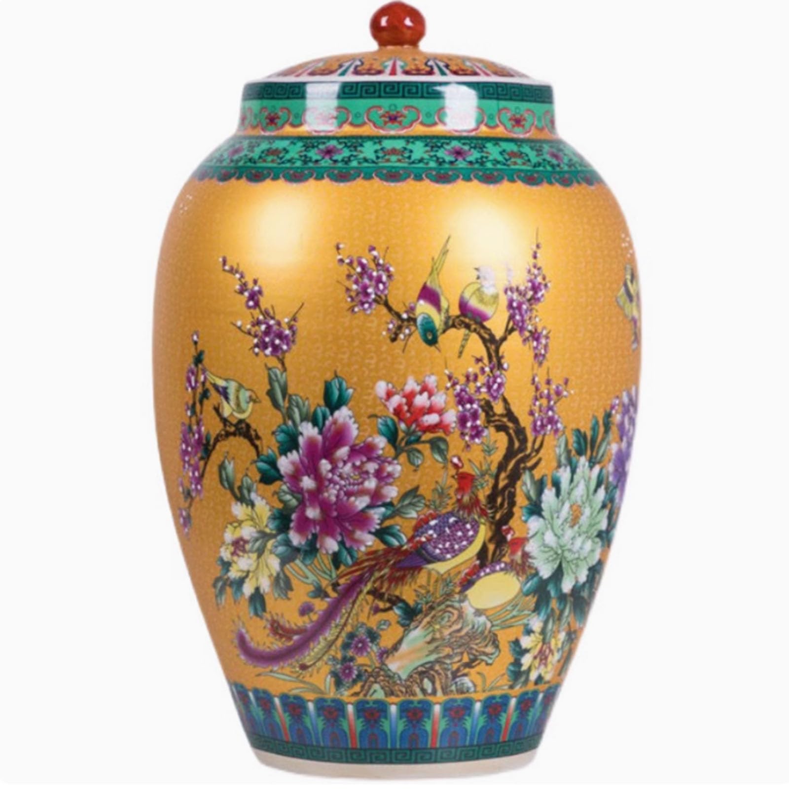 Ixtregzjkm D Vintage Chinese Ceramic Rice Storage Jar With Li - Ceramic Foo Container - Airtight Kitchen Cereal Jar - Cereal Ispenser - Rice Container For Storing Rice, Flour, Grain, Coffee 15Kg/33Lb