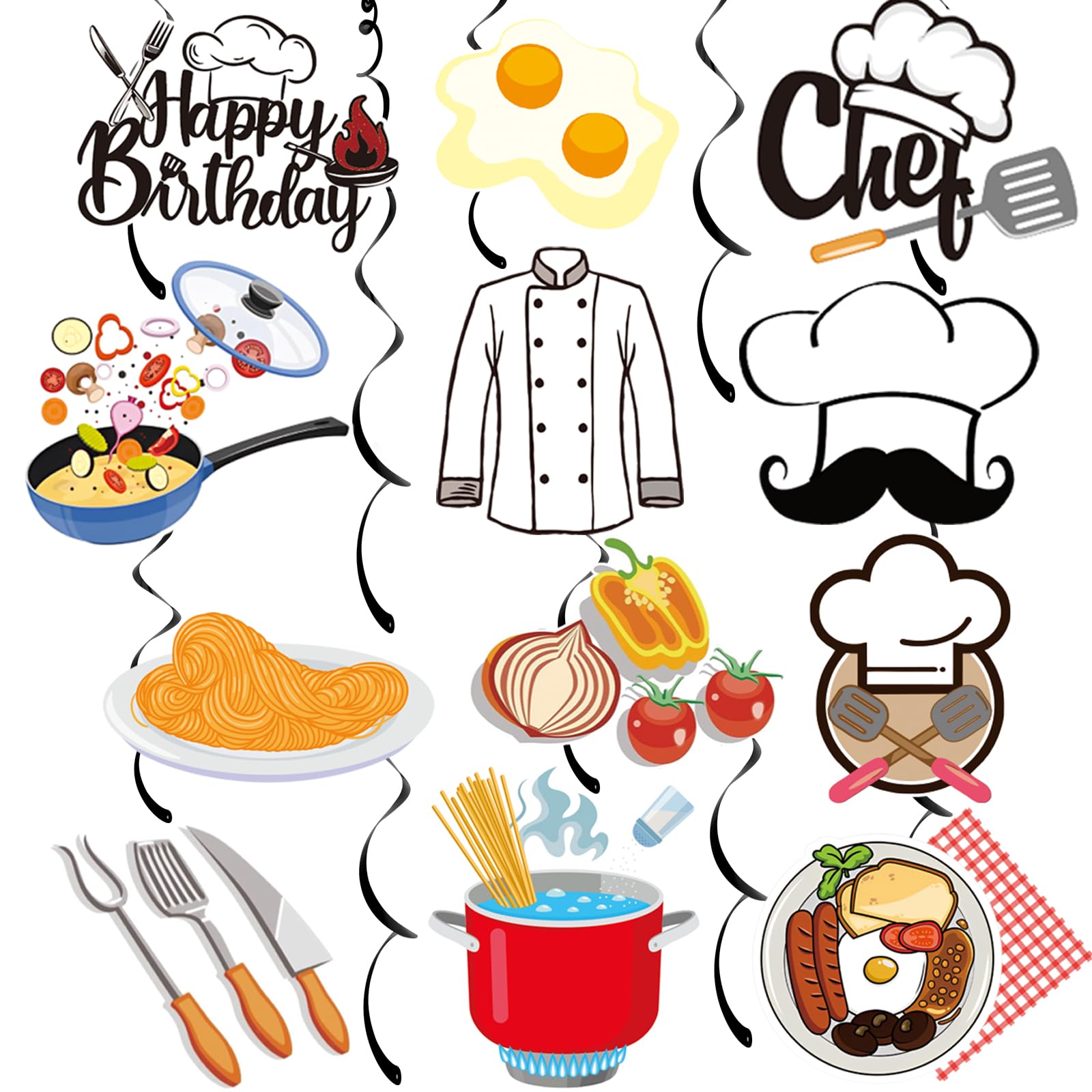 Photo 1 of 24 Pcs Chef Hanging Swirls, Chef Birthday Party Decorations, MasterChef Cook Party Decorations for Cooker Kitchen