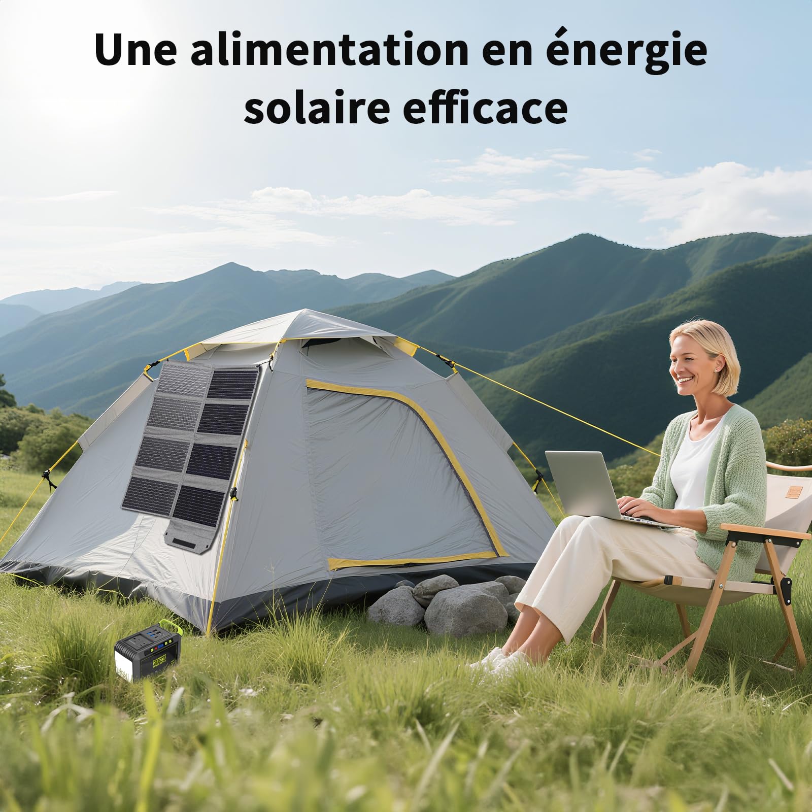 Chargeur solaire pliable 80 W, panneau solaire portable pour le camping avec sorties USB C, USB A et CC, mini-chargeur 19 V pour smartphone, randonnée, voyages en plein air, camping