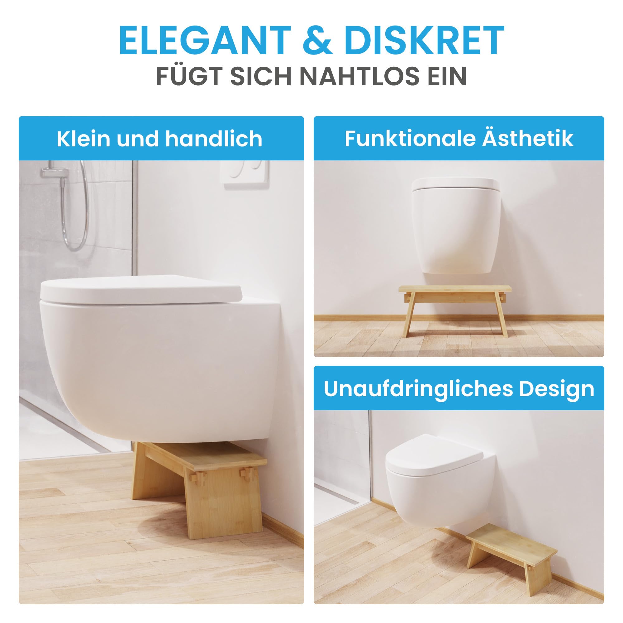 Bächlein Badhocker Doura – Ergonomischer Holz-Toilettenhocker aus FSC-zertifiziertem Bambus, 150 kg Traglast, Nachhaltig & Stabil