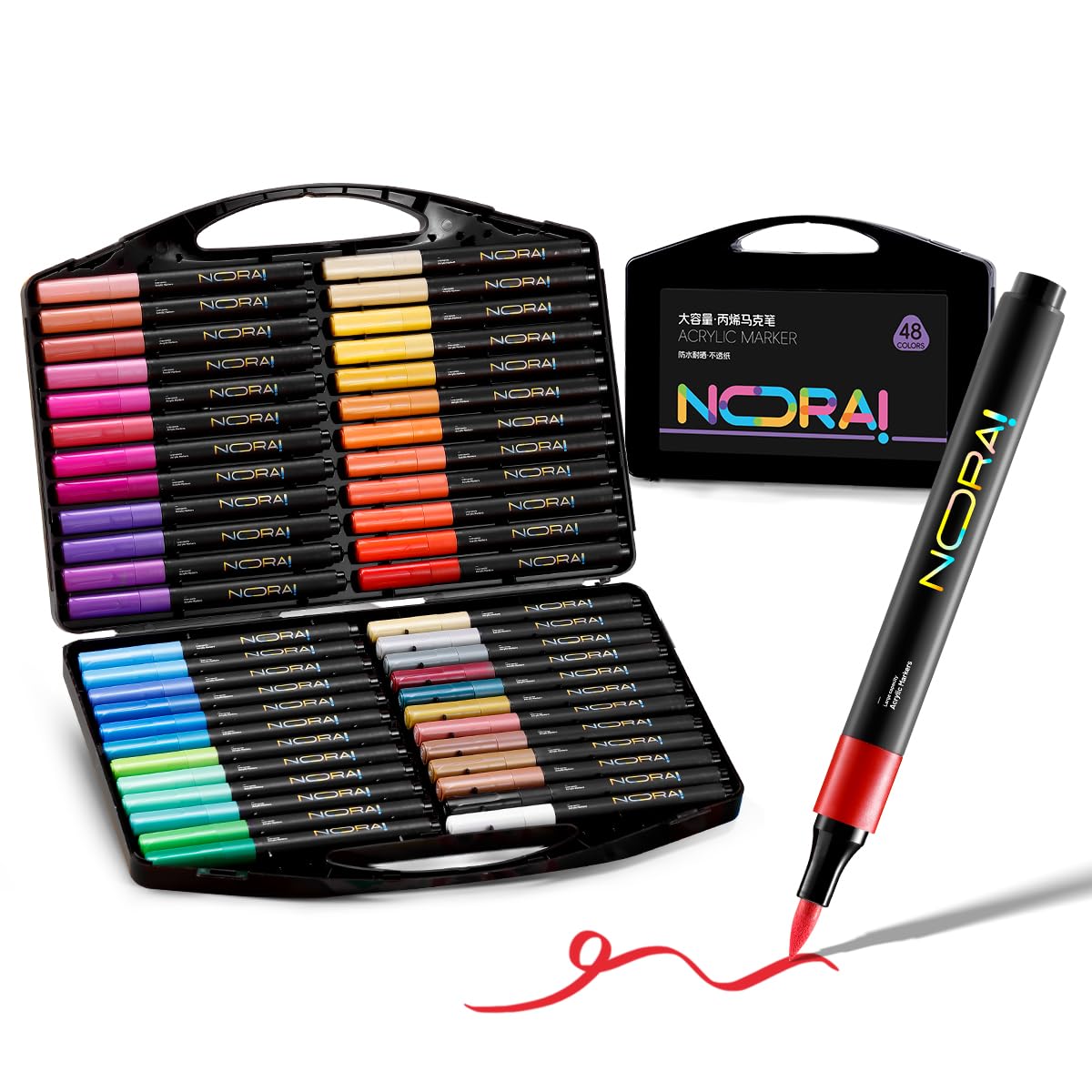 SKYGLORY 48 Colours Multi-Surface Acrylic Marker Set, Extensive Vibrant Brush Tip Marker for DIY Customisation & Creative Handcraft Projects Supplies (48)