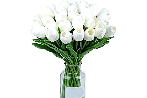 15Pcs White Tulips Silk Artificial Flowers for Bouquets, Home, Kitchen Easter Decor