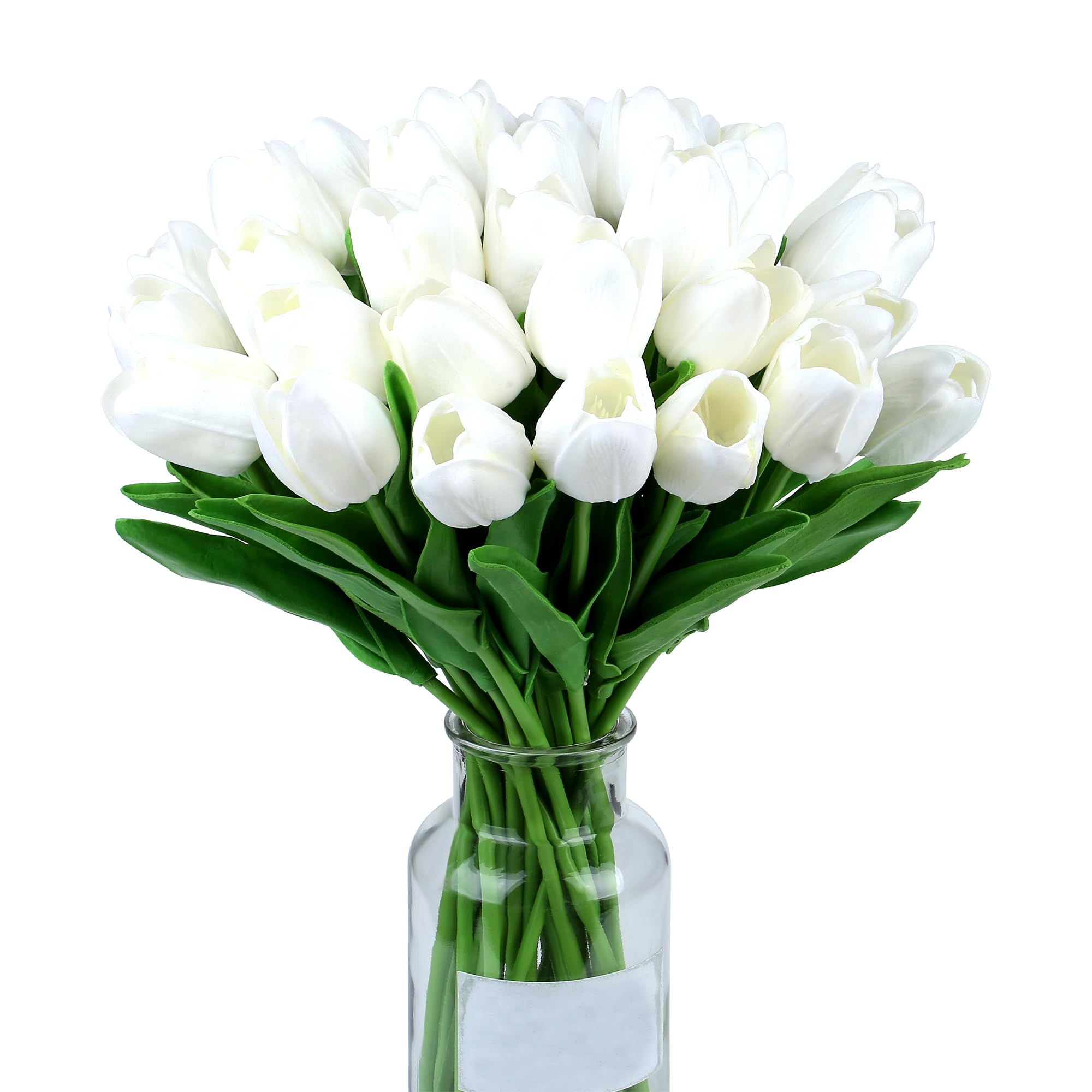 SITUMEIZI 15pcs White Flowers Artificial Tulips Fake Silk Flowers 14" in Bulk Home Kitchen Easter Wedding Decor Bouquet Decorations Floral Arrangements Real Touch Flower