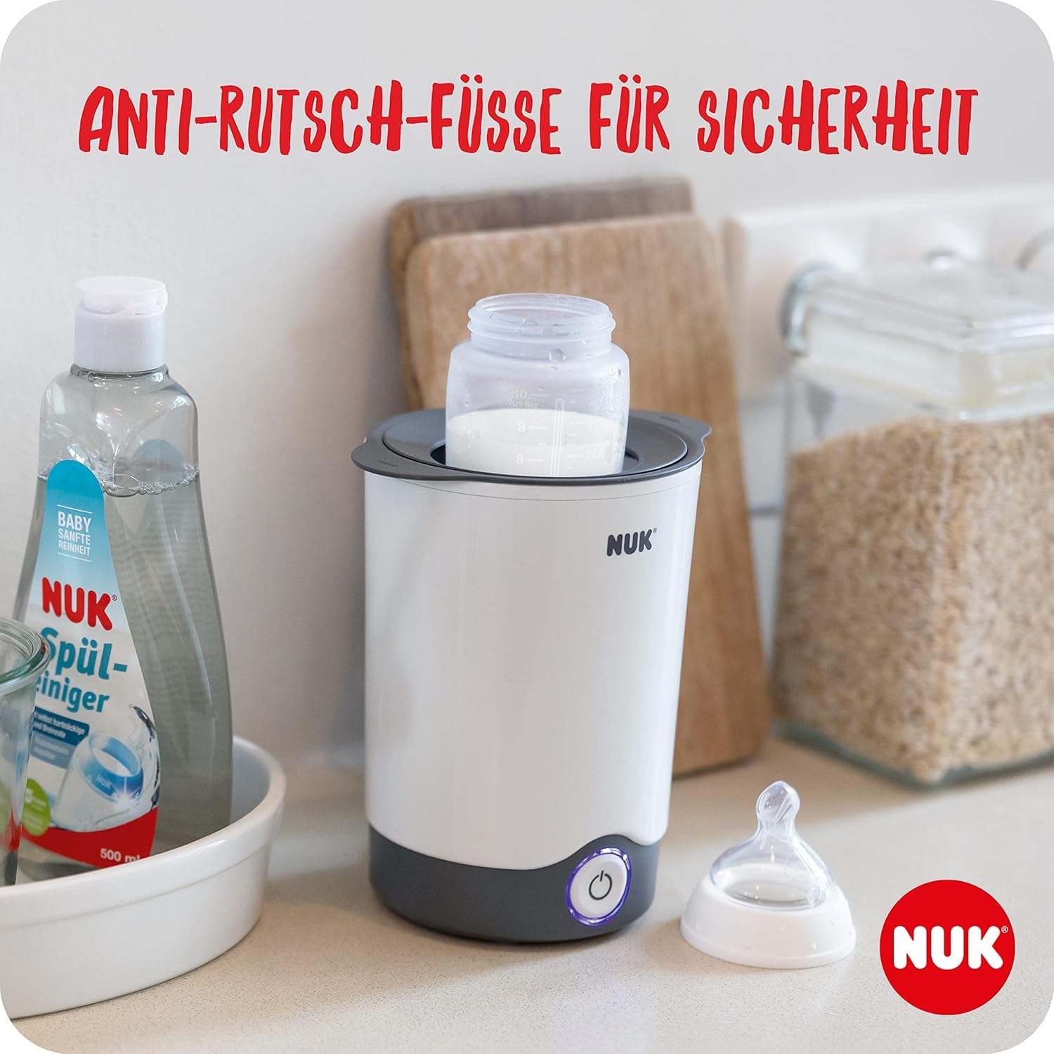 NUK Thermo Express Plus Flaschenwärmer mit EU-Stecker & 12V-Adapter – Inkl. First Choice+ 3er Set – Erwärmt Babybrei & Milch in 90 Sekunden – Mit Abschaltautomatik