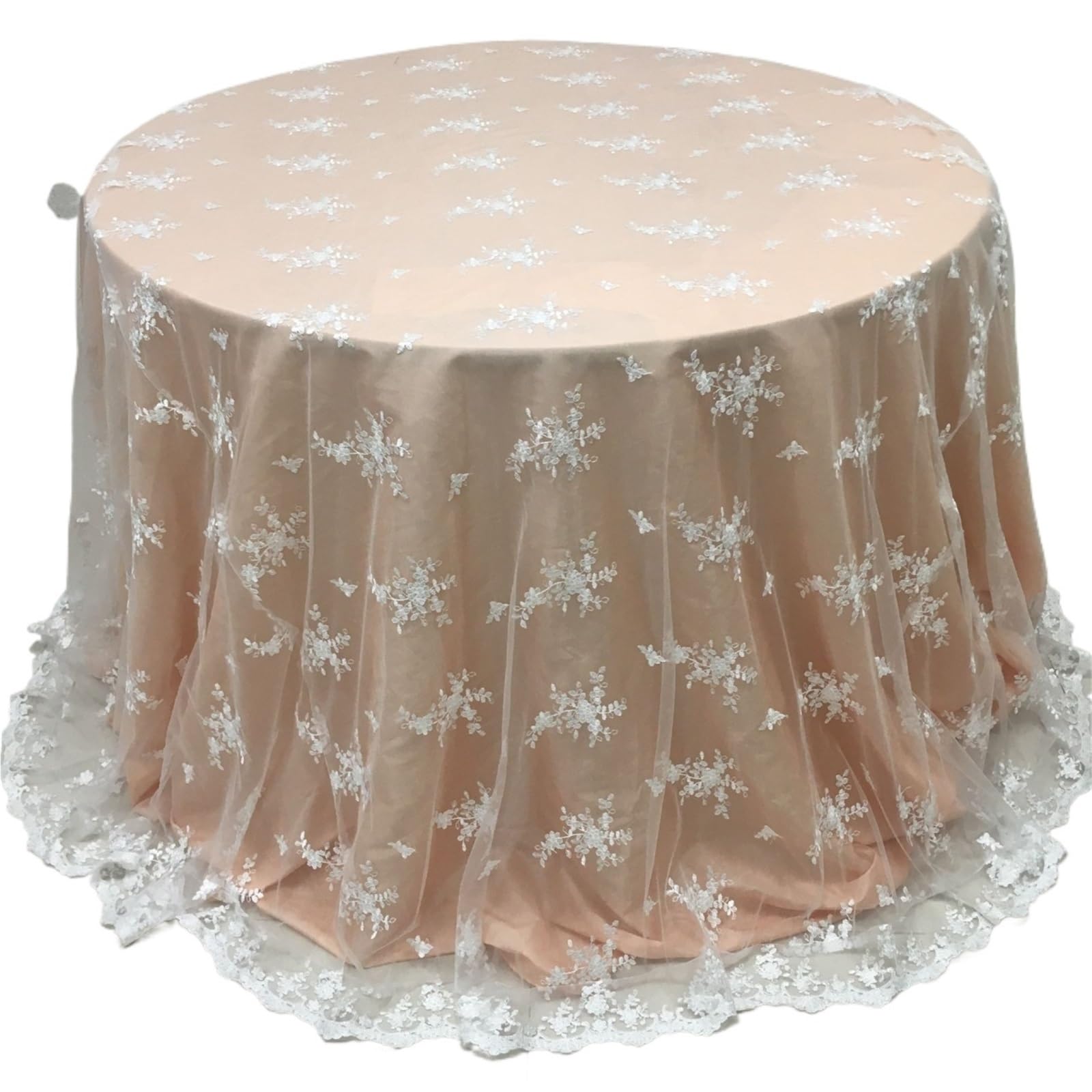 Nappe dentelle brodée multicolore 229cm ronde pour habiller une table usée