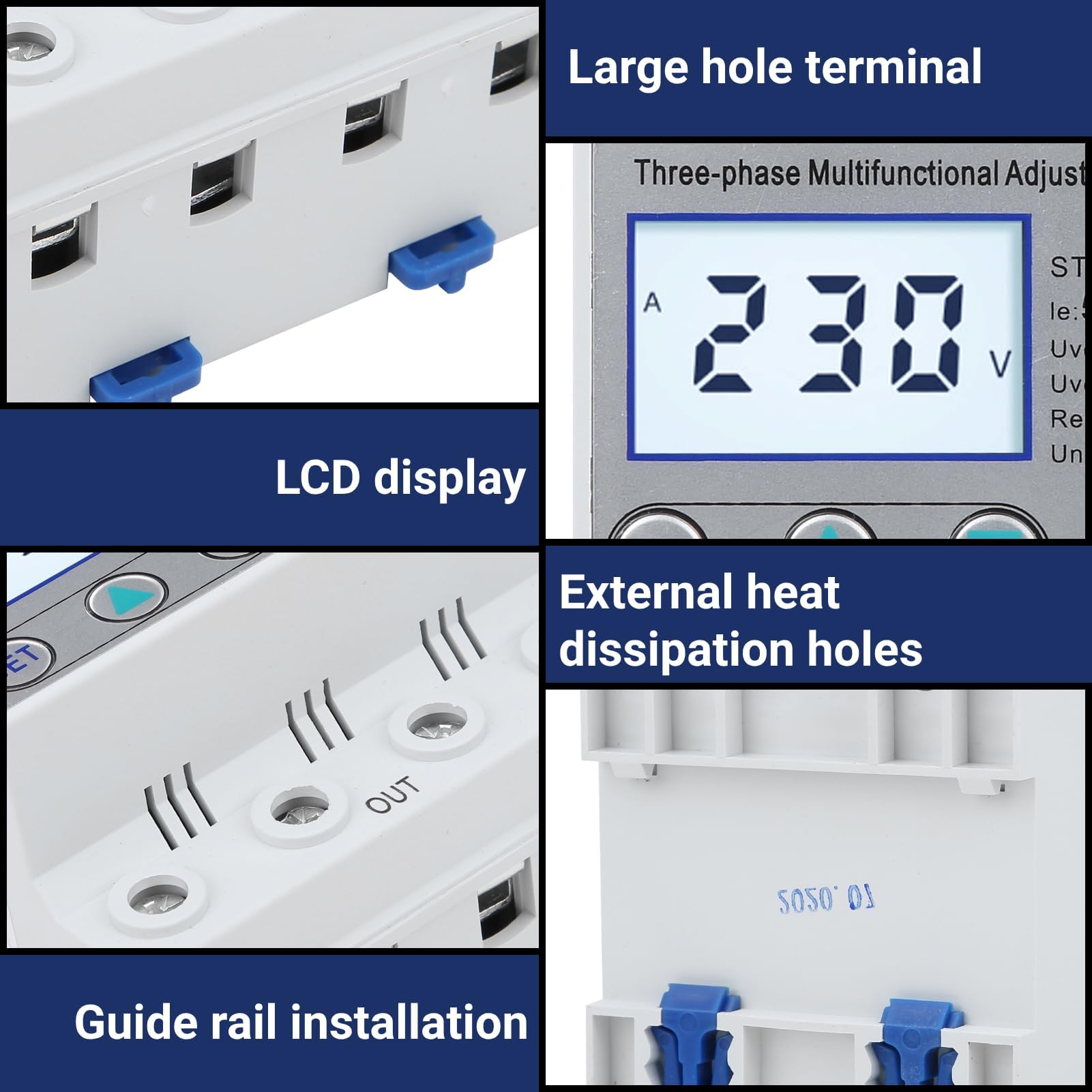 Protezione di Tensione Regolabile LCD Trifase Multifunzione Ripristino Automatico 230 V/400 V CA Protezione da Sovratensione Sottotensione Dispositivo di Protezione Della Tensione(63A)