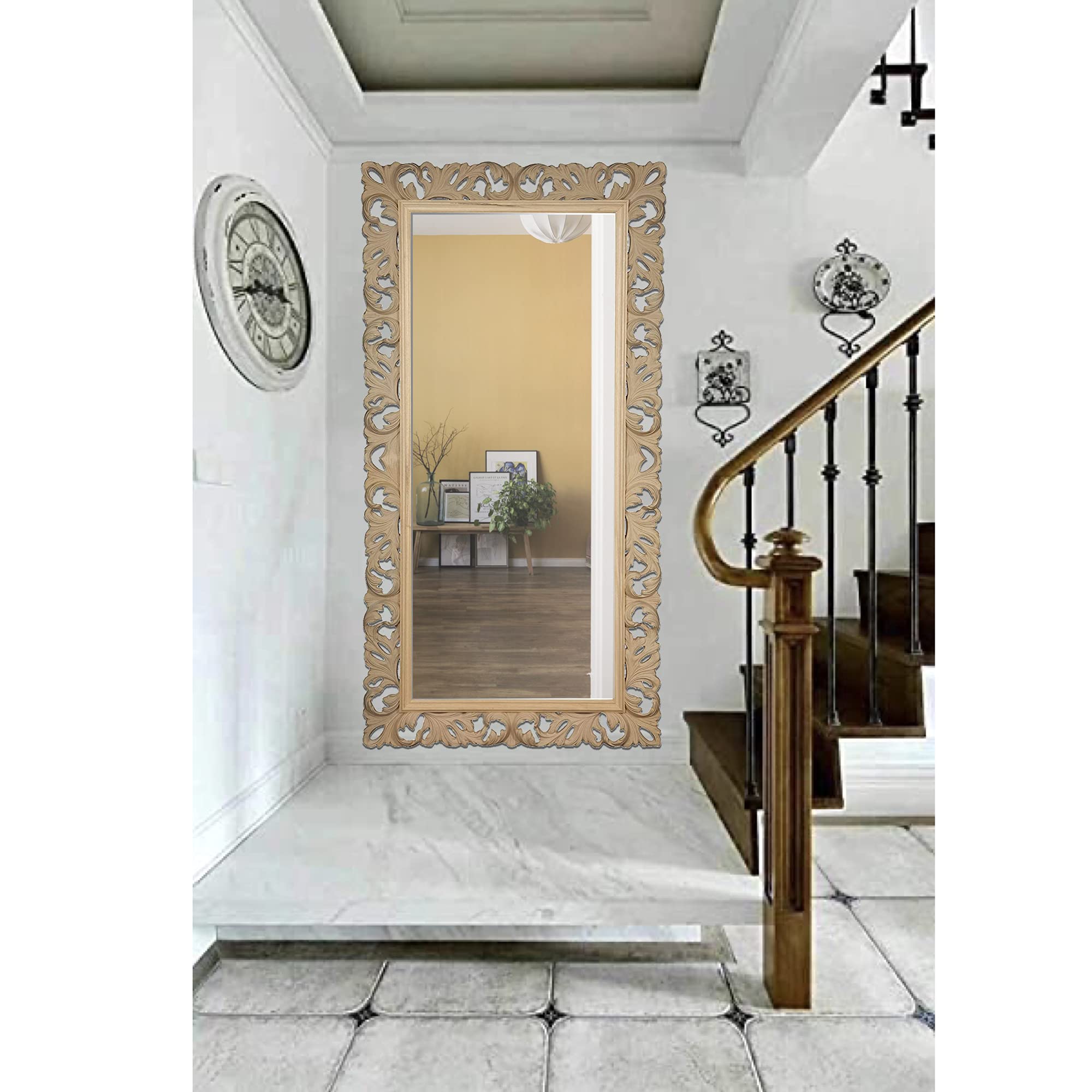 Biscottini Specchio Da Parete Lungo 180x72 Cm – Cornice In Legno, Orientabile, Per Camera E Soggiorno
