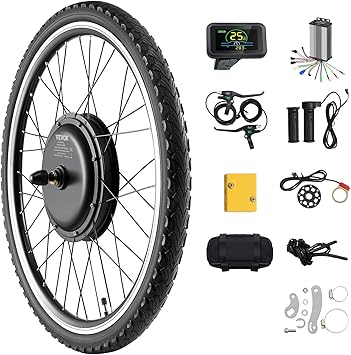 VEVOR 1000W Electric Bike Conversion Kit, 48V 420rpm 26" Front Wheel E-Bike Hub Motor Kit with Upgraded Speed Controller, Throttle Grip Kit, LCD Display, and PAS System for Road Bike VEVOR 1000W Electric Bike Conversion Kit, 48V 420rpm 26" Front Wheel E-Bike Hub Motor Kit with Upgraded Speed Controller, Throttle Grip Kit, LCD Display, and PAS System for Road Bike