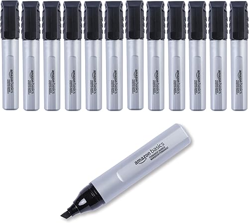 Tienda Basics Marcadores permanentes con punta de cincel grande, color negro, paquete de 12