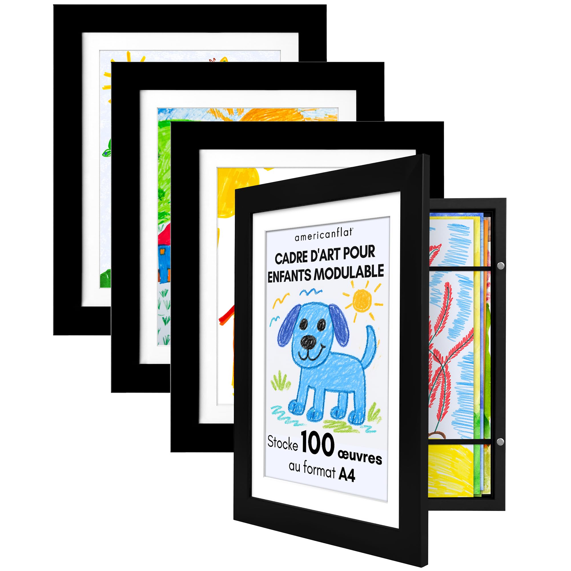 Cadre dessin enfant A4 avec ouverture frontale grand stockage lot de 4