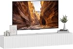 HOMCOM 55" Floating TV Stand for TVs up to 72 Inch, Wall Mount Media Console with 2 Fluted Flip-Down Doors, Entertainment Center with Cable Hole for Living Room, Black