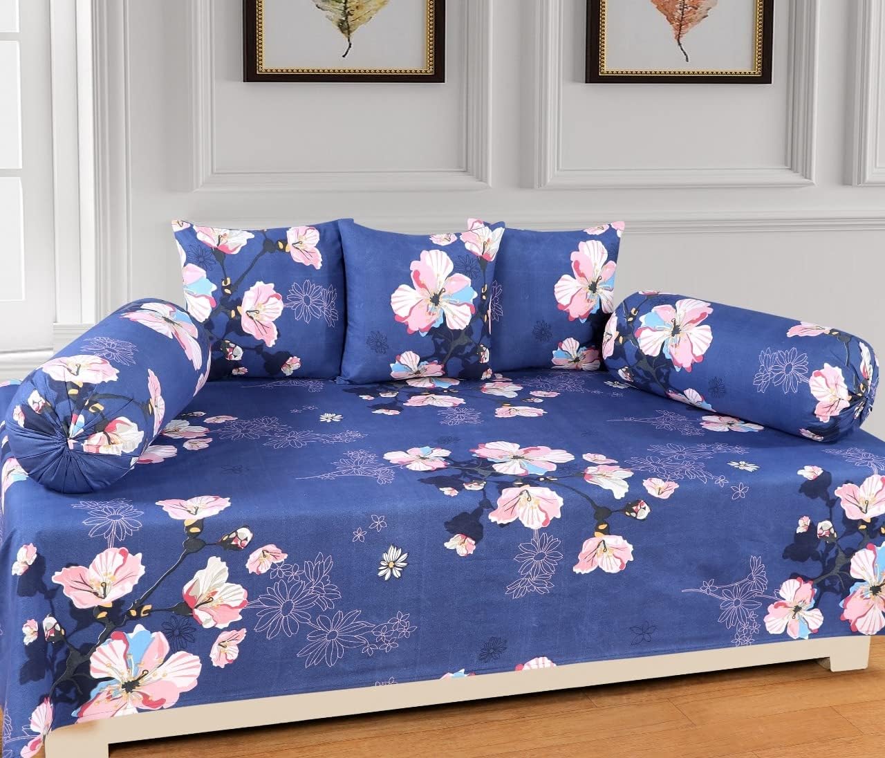 Amazing diwan Set for Living Room, diwan Set Covers Glace Cotton, diwan Set 8 Pieces 1 Single Bedsheet, 5 Cushion Covers, 2 Bolster Covers (Blue)-picture-31