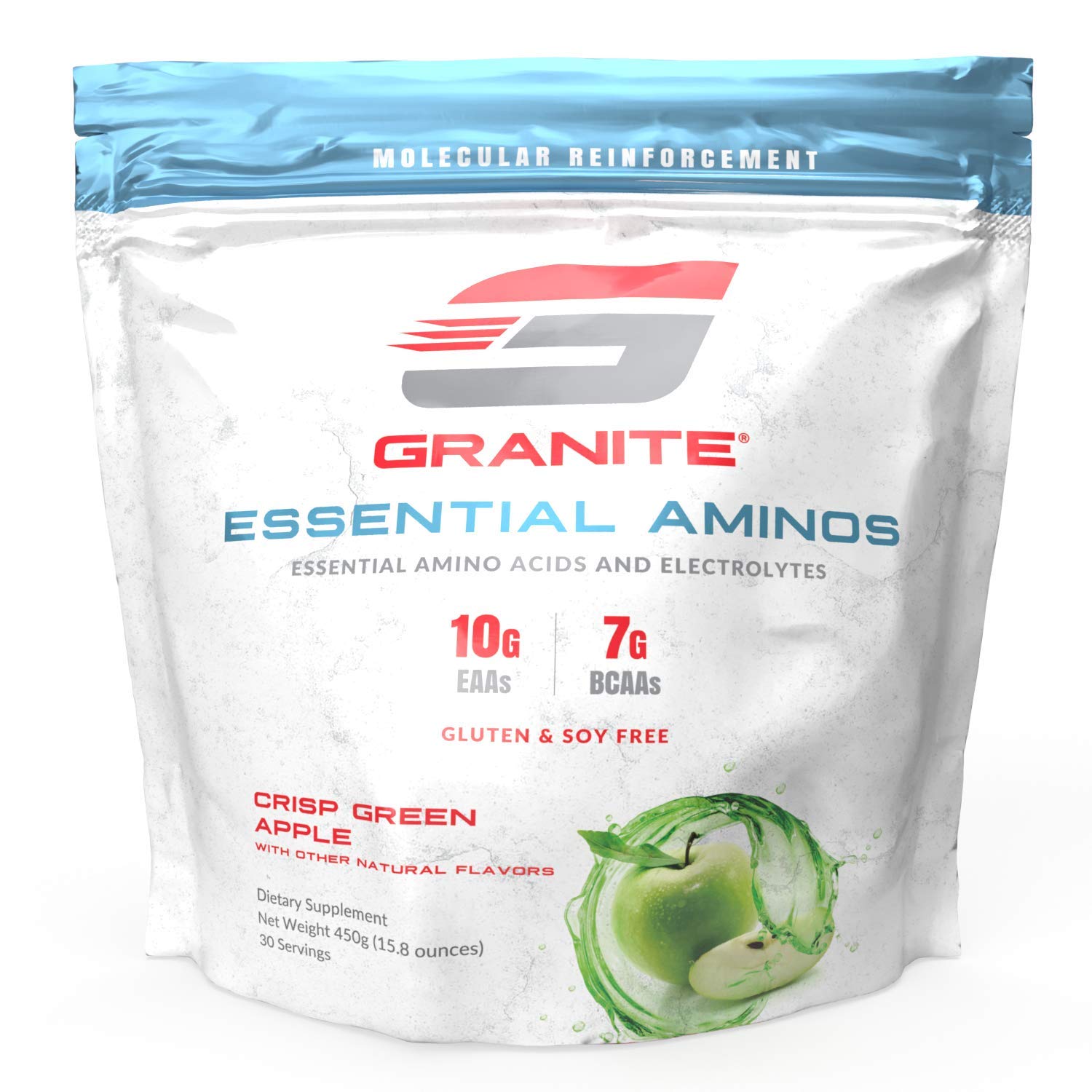 Granite Supplements Essential Amino Acids + Branched Chain Amino Acids + Electrolytes (Green Apple) | 10g EAAs + 7g BCAAs | Supports Muscle Growth | Soy Free + Gluten Free + Vegan | Made in USA