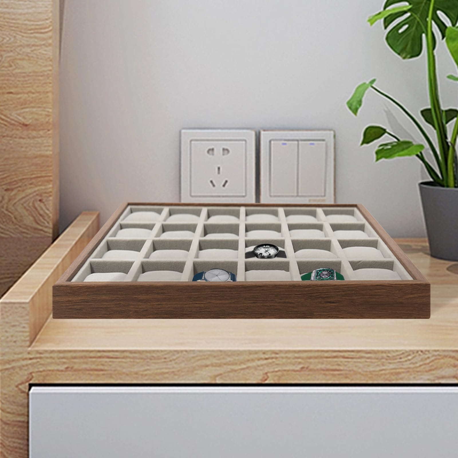 Mahugde 24 Slots Watch Storage Wooden Watch Display Box Display Tray Jewelry Storage Case with Removable Pillow for Men & Women Storage and Display