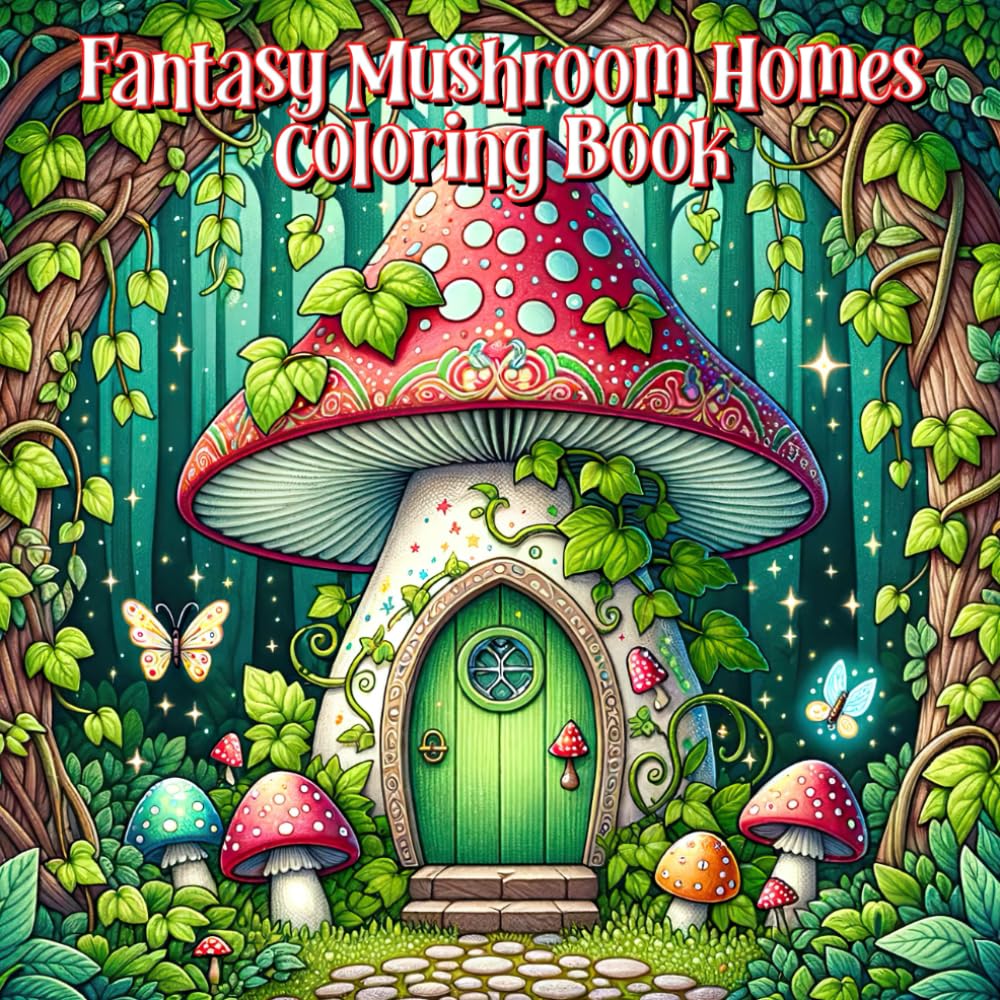 Fantasy Mushroom Homes Coloring Book: Fairy House Coloring Pages for Stress Relief and Relaxation