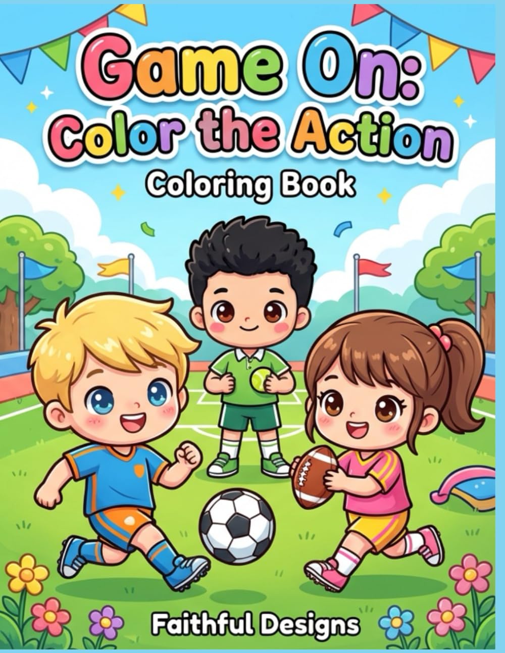 Game On: Color the Action: A Fun Sports Coloring Book for Kids Ages 4-8 | 25 Cute Kawaii Athletes | Football, Soccer, Basketball & More | Bold Easy Designs for Boys and Girls