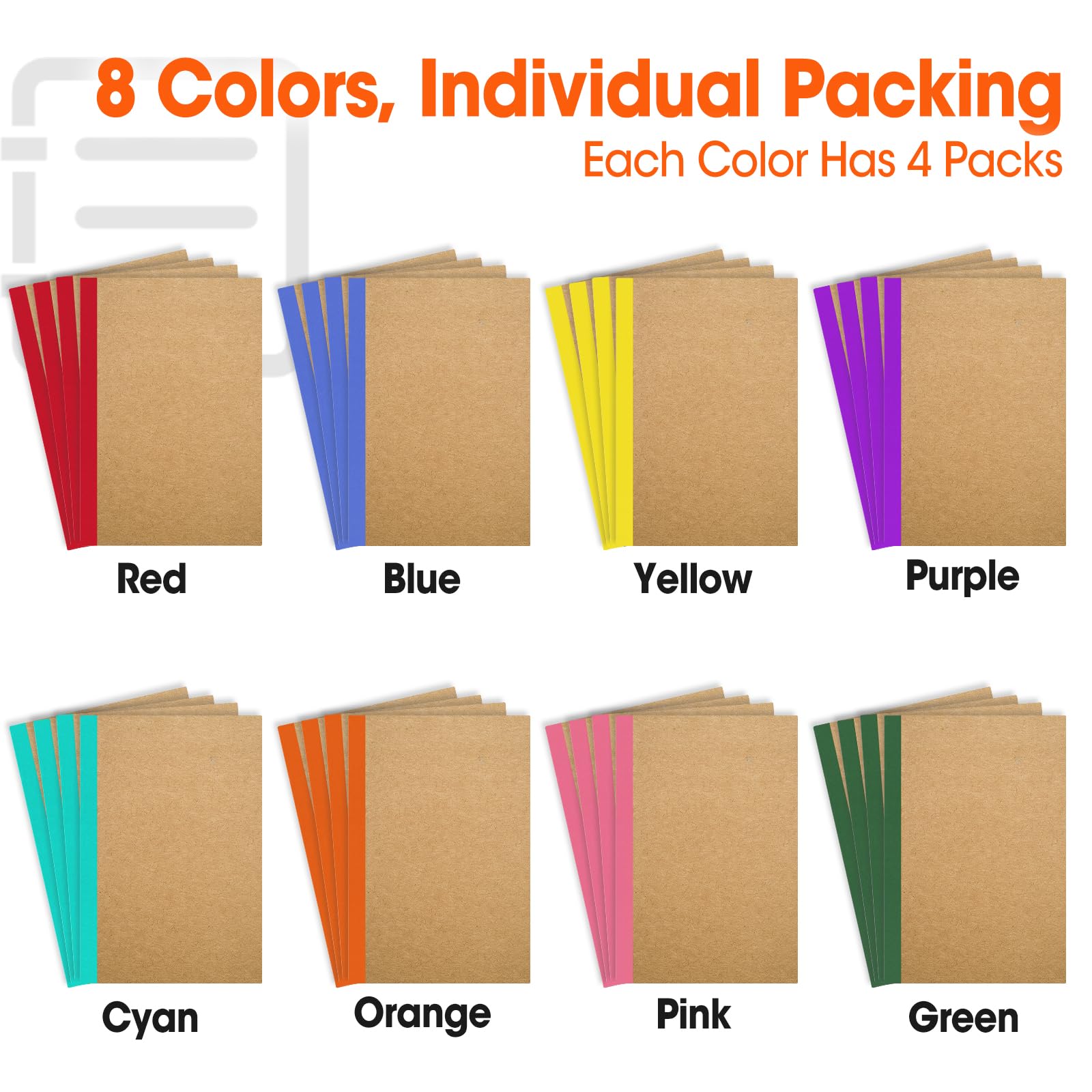 YesBes Confezione da 32 quaderni per composizione, formato A5, copertina in carta kraft, a righe, 21,1 x 14 cm, per scuola, ufficio, studenti, artisti, 8 colori, 60 pagine