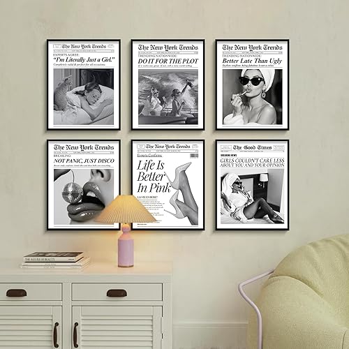 Miniatura 2 de uniro Arte de pared de periódico vintage de moda, 6 piezas de arte de pared de 8 x 10 pulgadas, arte de pared de periódico de moda uniro New York,