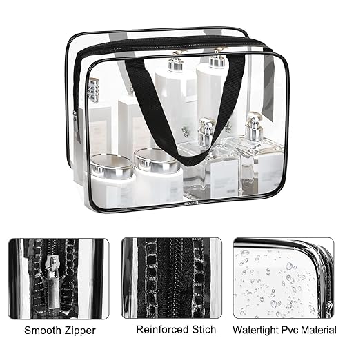 Miniatura 3 de APREUTY Bolsas de maquillaje transparentes, aprobadas por la TSA, juego de 3 bolsas de maquillaje grandes de PVC transparente con asa de cremallera,