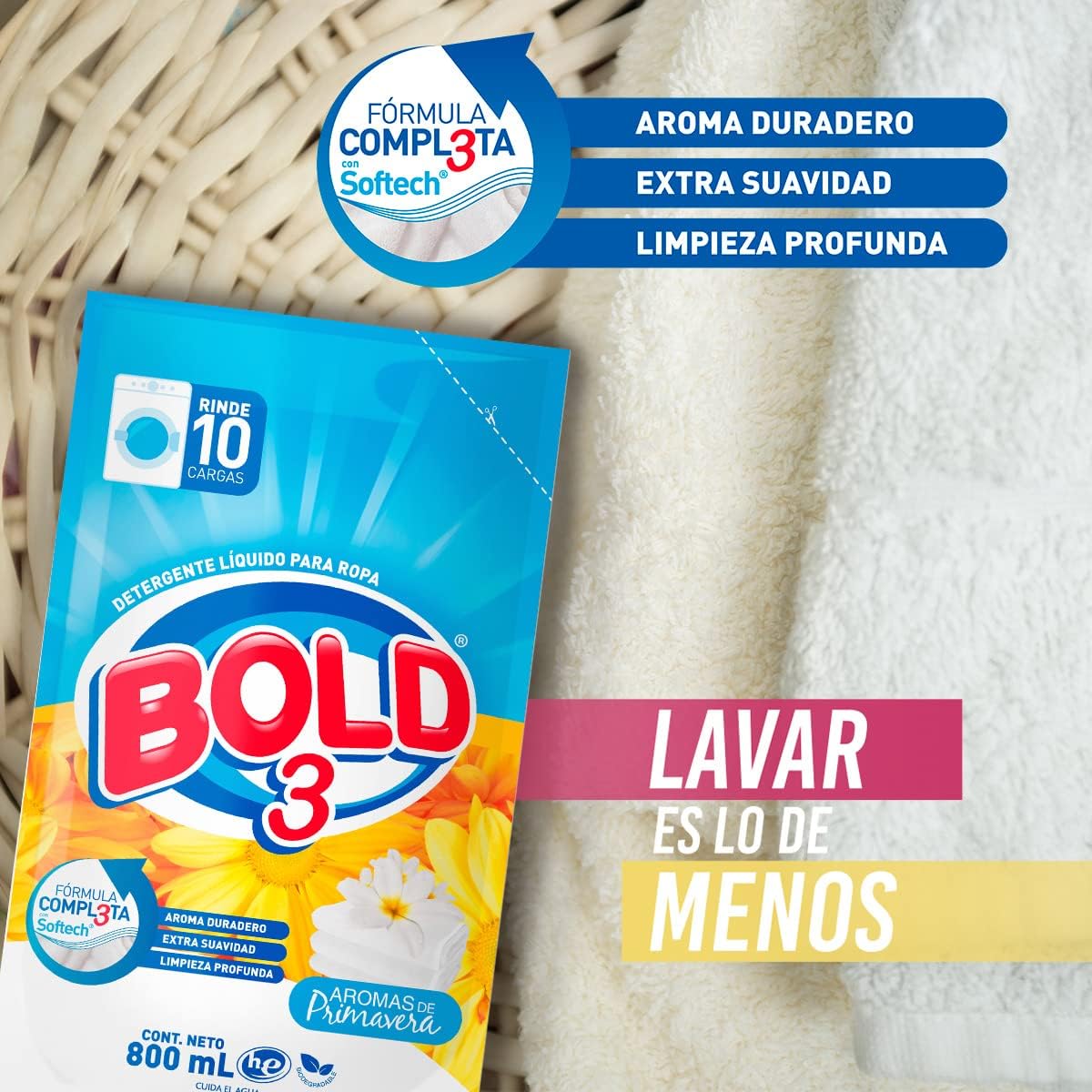 Liquid Laundry Detergent, Aromas de Primavera Scent, 800mL, 3 Pack