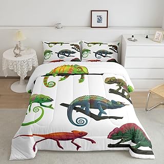 Erosebridal Lizard ComforterÂ Set Creature Reptile Bedding Set for Child Boys Girls,Cute Chameleon Quilt Cartoon Lovely Pet Duvet Insert Twin,Wild Animal Wild Safari Theme Kawaii Room Decor