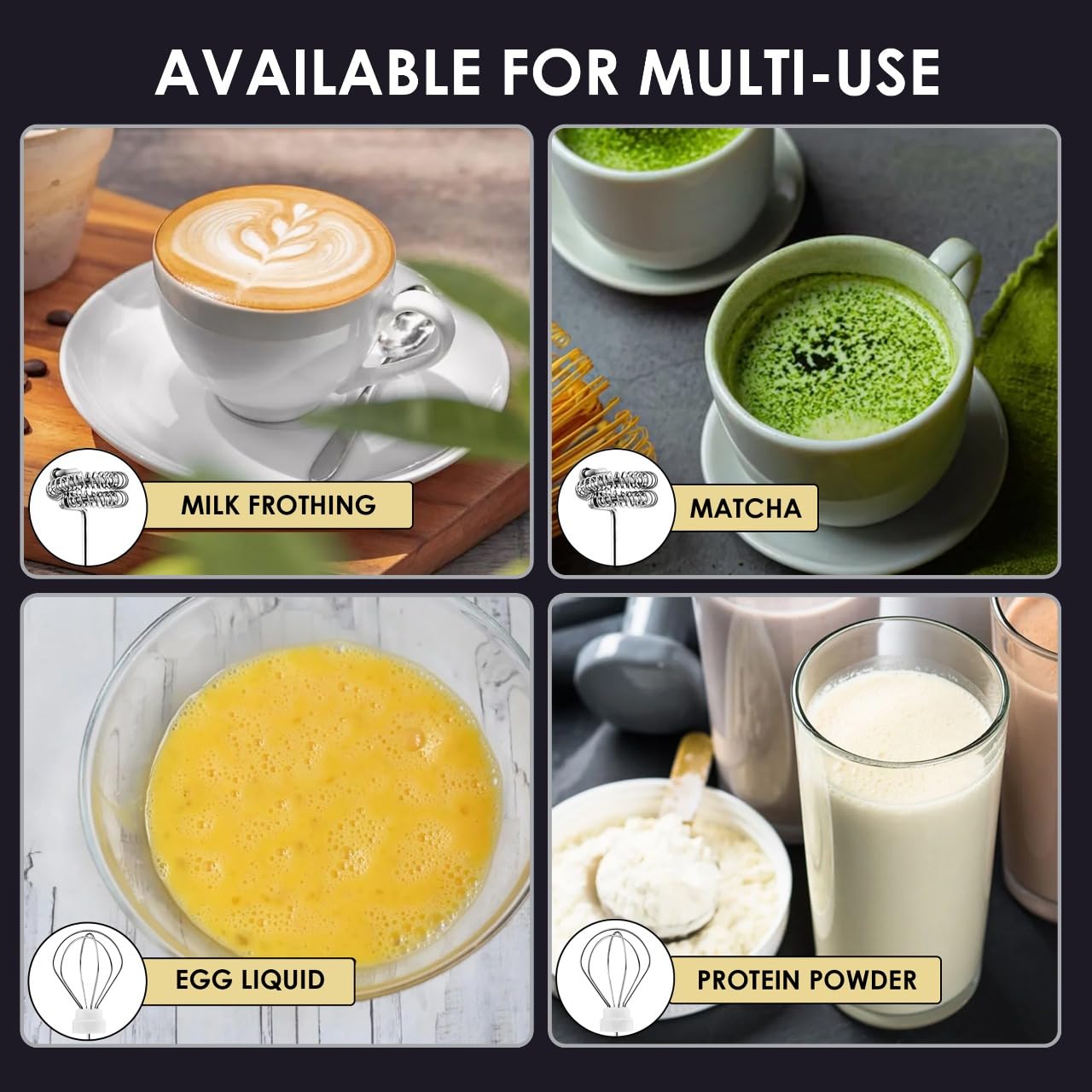 QLECT Pro 3 Speed Electric Milk Cofee Frother with Whisk | Wireless | Rechargeable Heavy Duty 1200 MAH Battery | 12000 RPM | Uses- Blender/Beater/Stirr/Foamer/Whipper/Cream Spinner (Black) 1