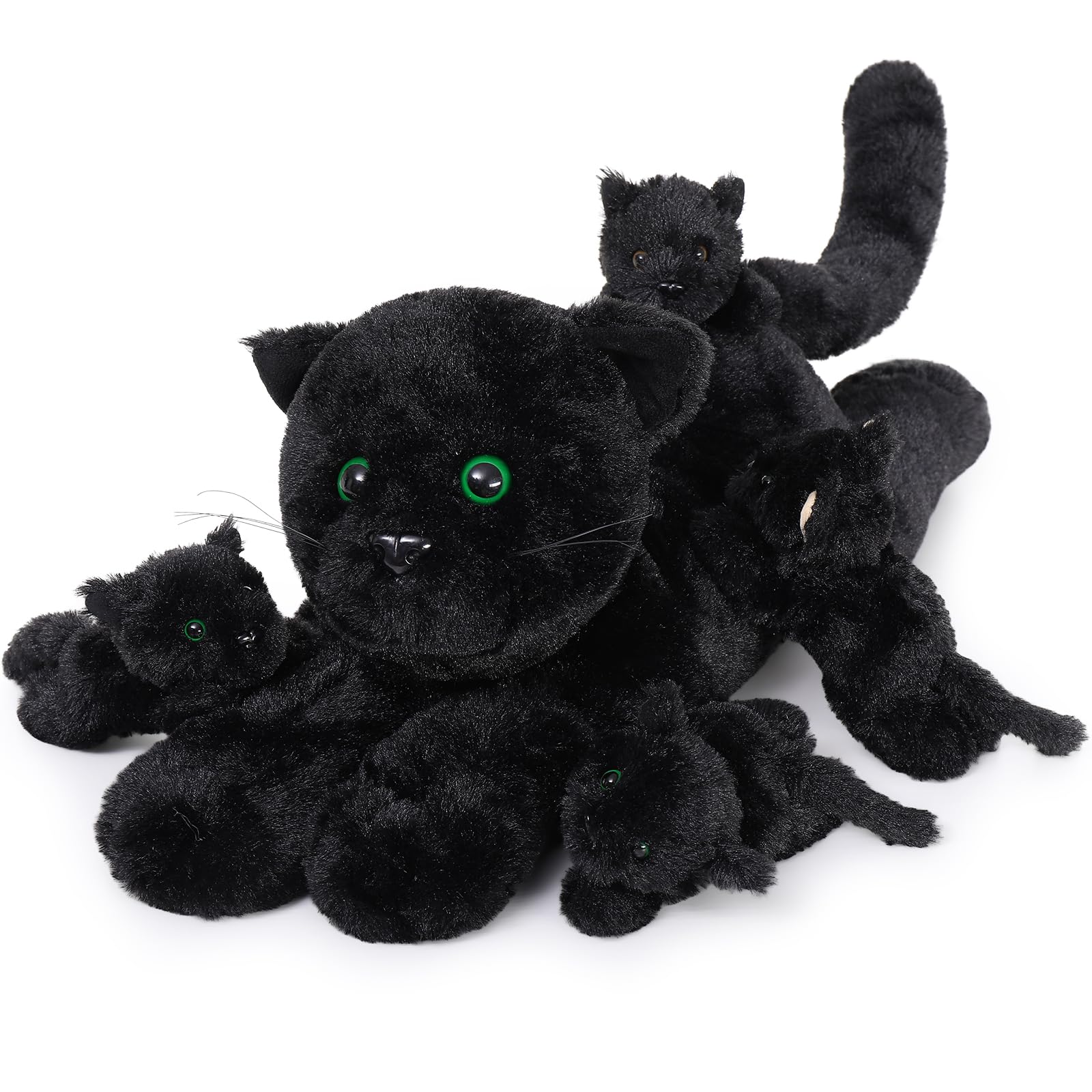 MaoGoLan Large Black Cat Teddy Soft Toy, 52cm Mommy with 4 Baby Kittens Inside, Giant Fluffy Plush Cat Stuffed Animals, Cute Cuddly Gift for Kids Birthday Christmas โ image 1