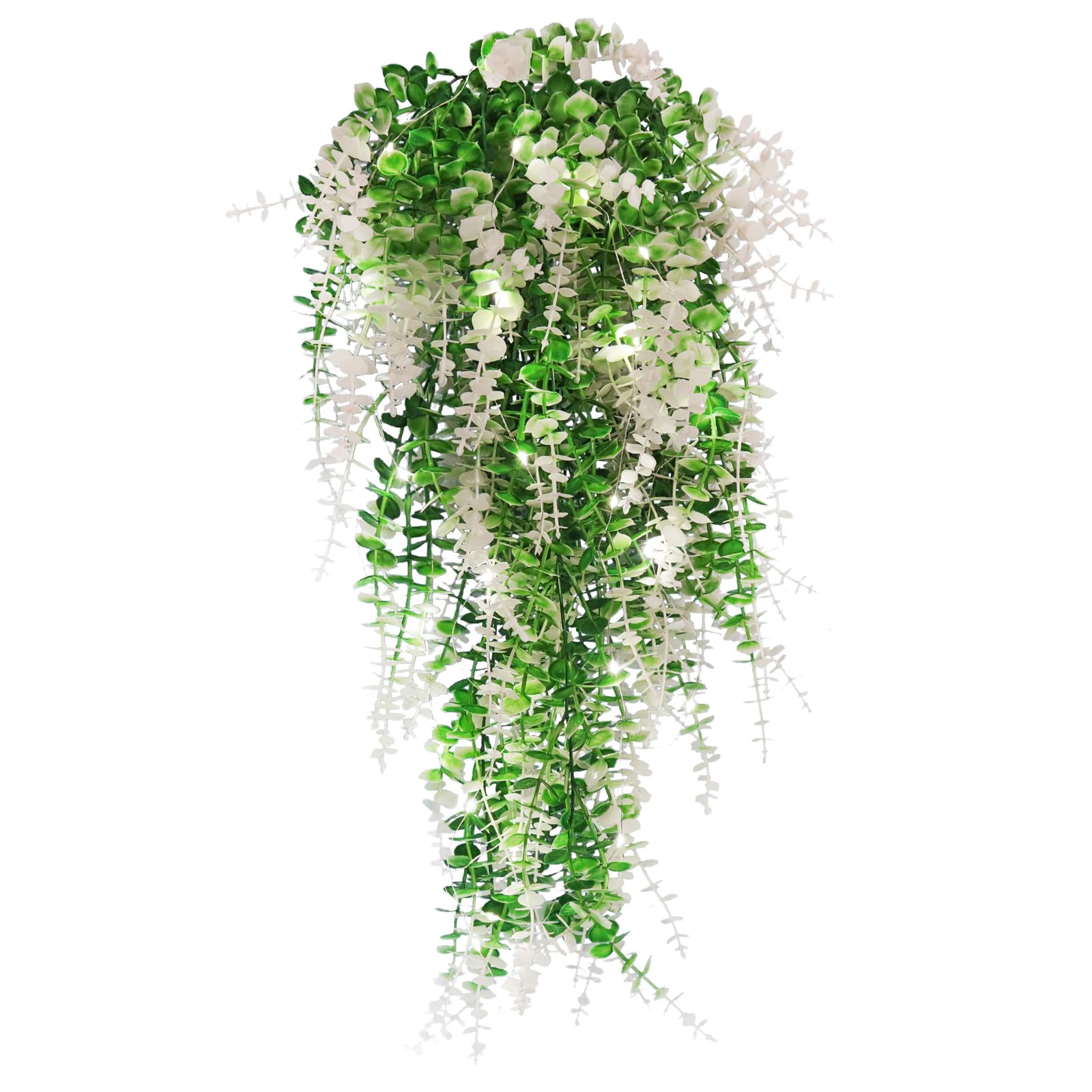Hanging Monkey Grass Artificial Plants with Lights Outdoor Faux Hanging Plants Indoor Artificial Hanging Plants Wall Decor Fake Hanging Planta for Wall House Room Patio Bedroom Decoration(White)
