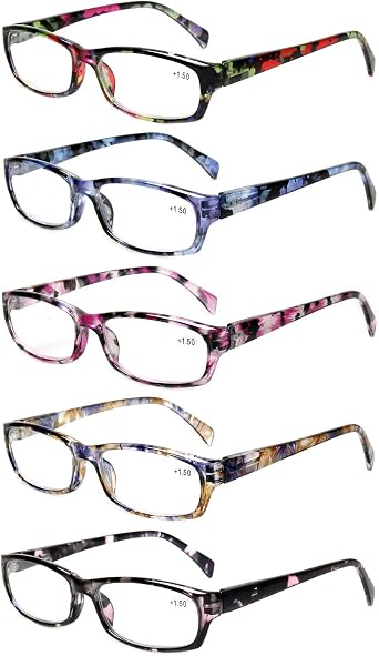 Kerecsen 5-Pack Reading Glasses Women Spring Hinge Pattern Design Glasses for Reading
