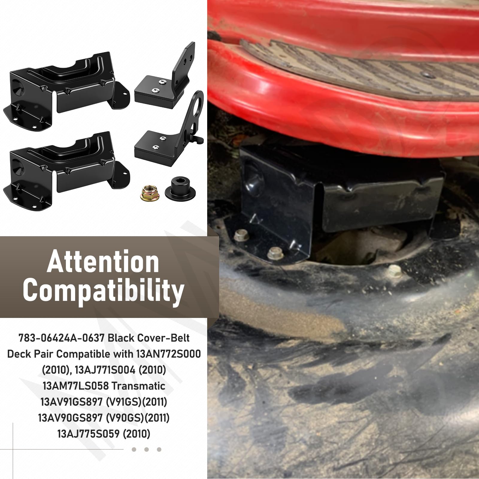 753-09904A 983-05182A Kit de montaje de freno de cubierta y 783-06424A-0637 Cubierta de cinturón de cubierta negra compatible con MTD, Troy-Bilt, Craftsman cortacésped para cubierta 42 con sello