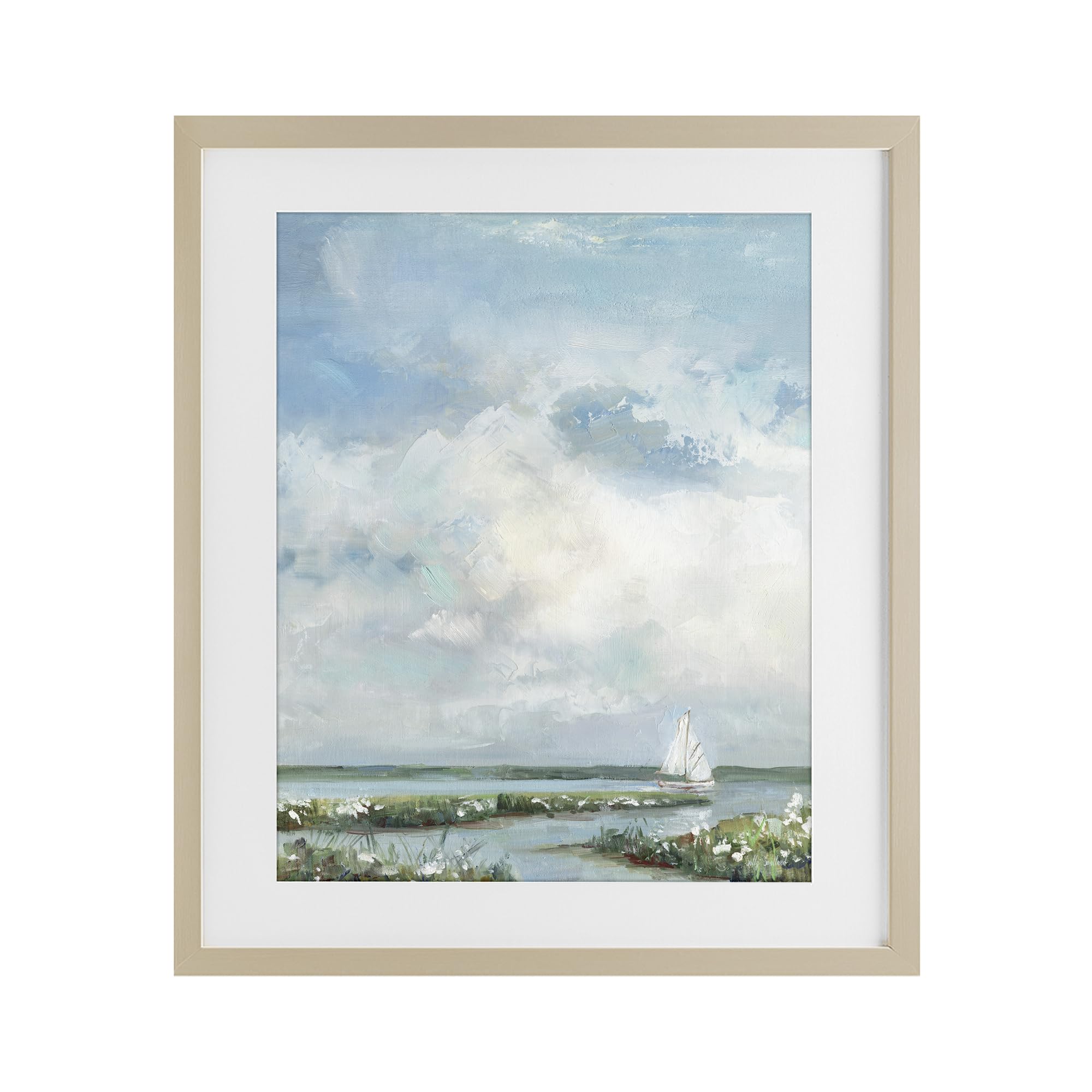 Stupell Industries Harvest Pine (Textured) 'Sailboat On Summer Marsh'| Framed Print Under Glass