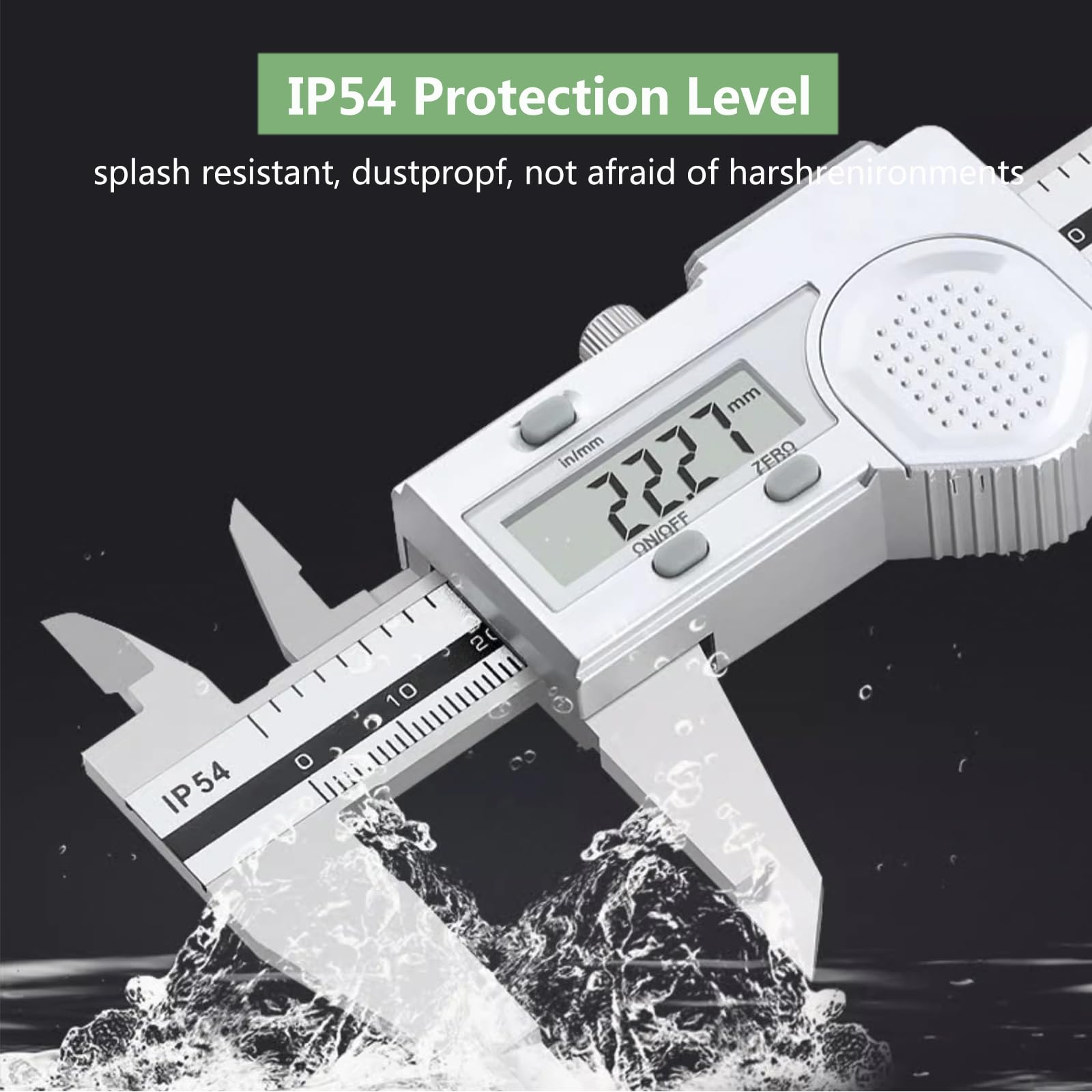 Pie de Rey Digital Impermeable IP54 con Pantalla LCD, Calibre Digital de Acero Inoxidable, Profesional Calibrador Vernier para Mediciones Externas,Internas,Profundidad y Paso,150mm/6"