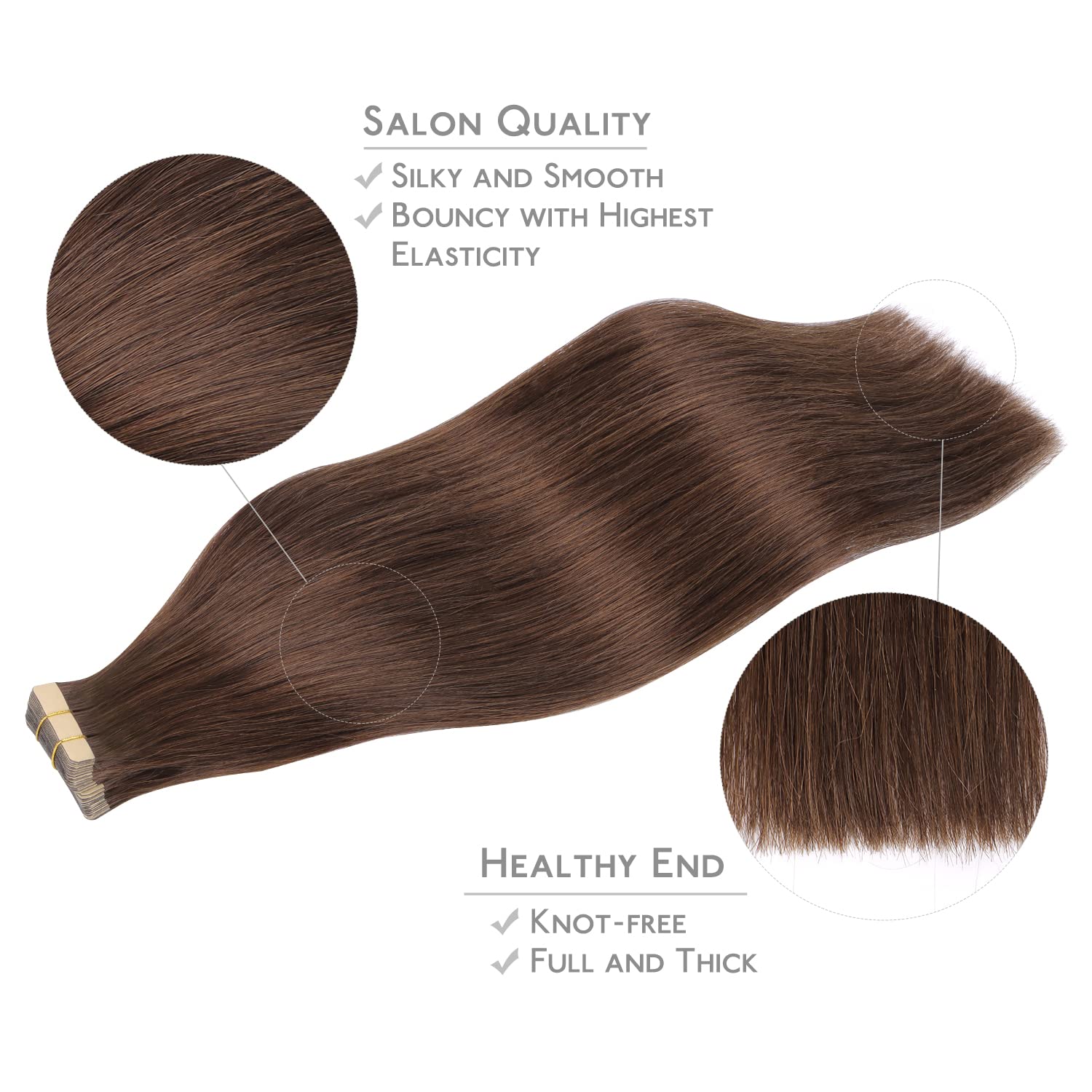 WENNALIFE Lot de 20 extensions capillaires en cheveux humains Remy invisibles, soyeux, droits, 50 g, 40 cm, marron chocolat - 4